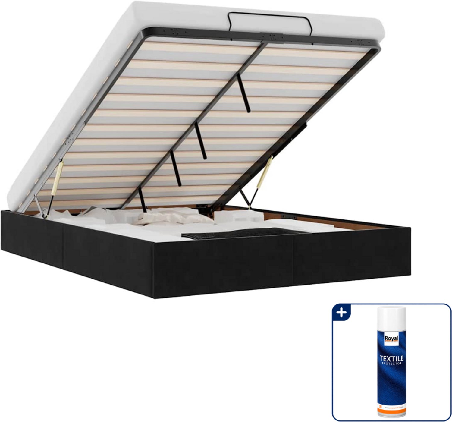 vidaXL ottoman bedframe - small double 140 x 200 cm - fluweel - zwart - Inclusief textielbeschermer 500 ml Crème