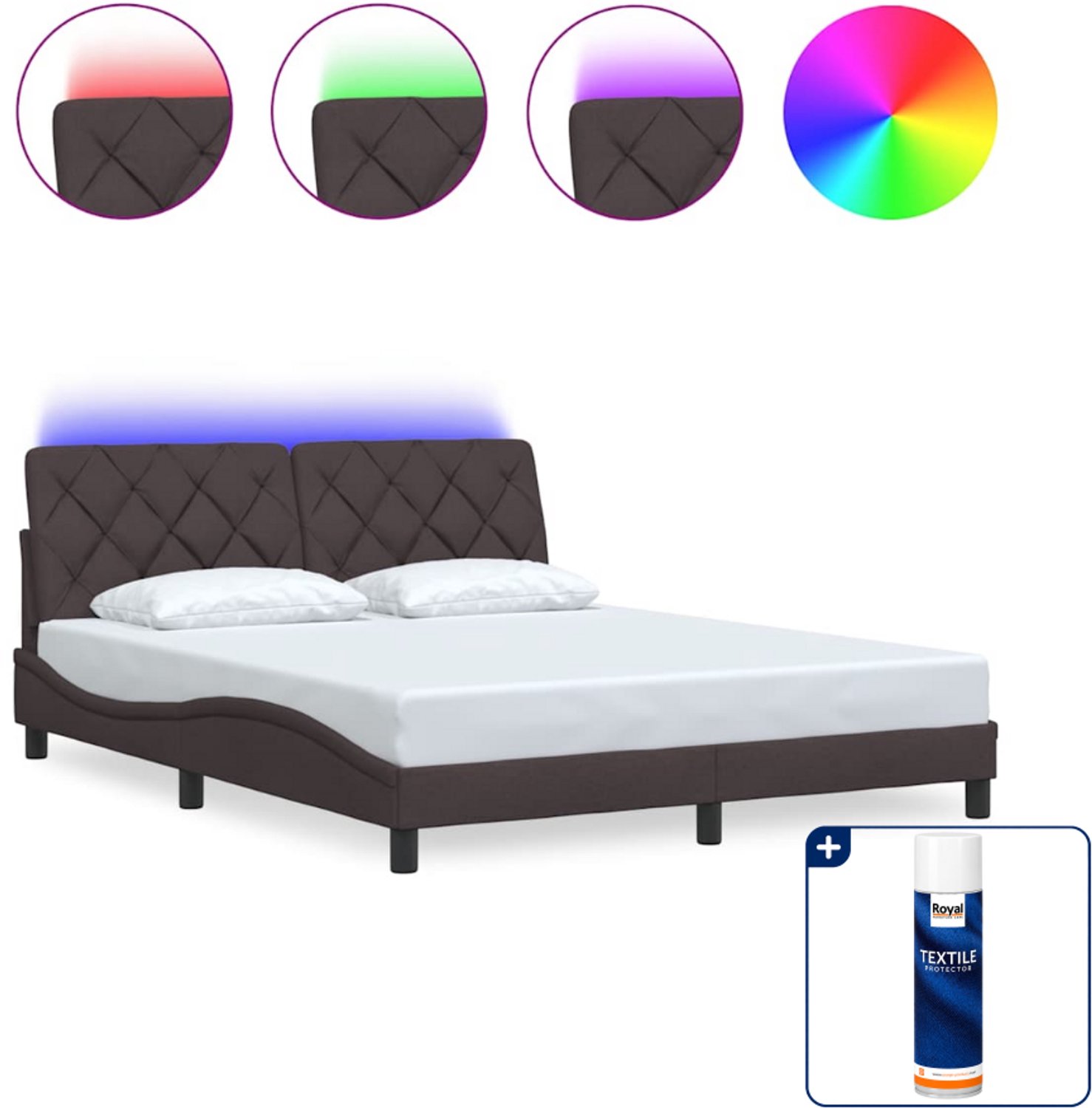vidaXL Queensize bedframe met LED - 160 x 200 cm - donkerbruin - Inclusief textielbeschermer 500 ml Taupe