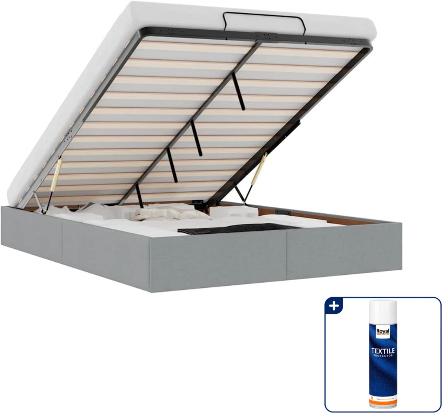 vidaXL bedframe - 140 x 190 cm - stof - lichtgrijs - Inclusief textielbeschermer 500 ml Wit
