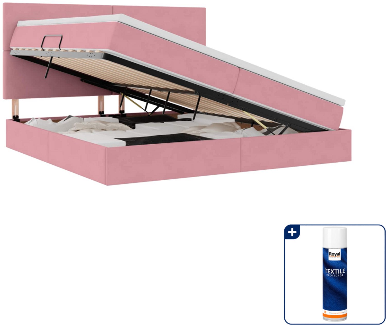 vidaXL Opbergbed met matras - 200 x 200 cm - roze - fluweel - Inclusief textielbeschermer 500 ml Wit