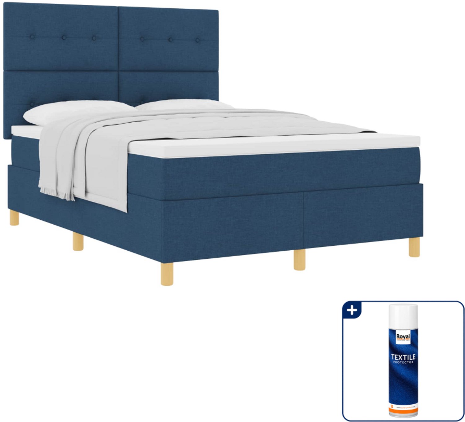 vidaXL boxspringbed Queensize - 160 x 200 cm - stof - blauw - Inclusief textielbeschermer 500 ml
