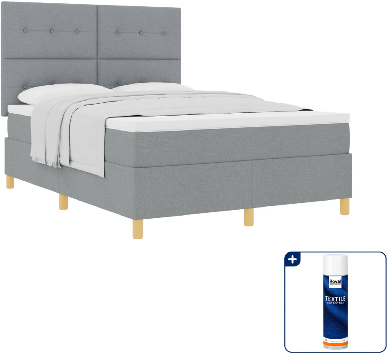 vidaXL boxspringbed - 140 x 190 cm - stof - lichtgrijs - Inclusief textielbeschermer 500 ml