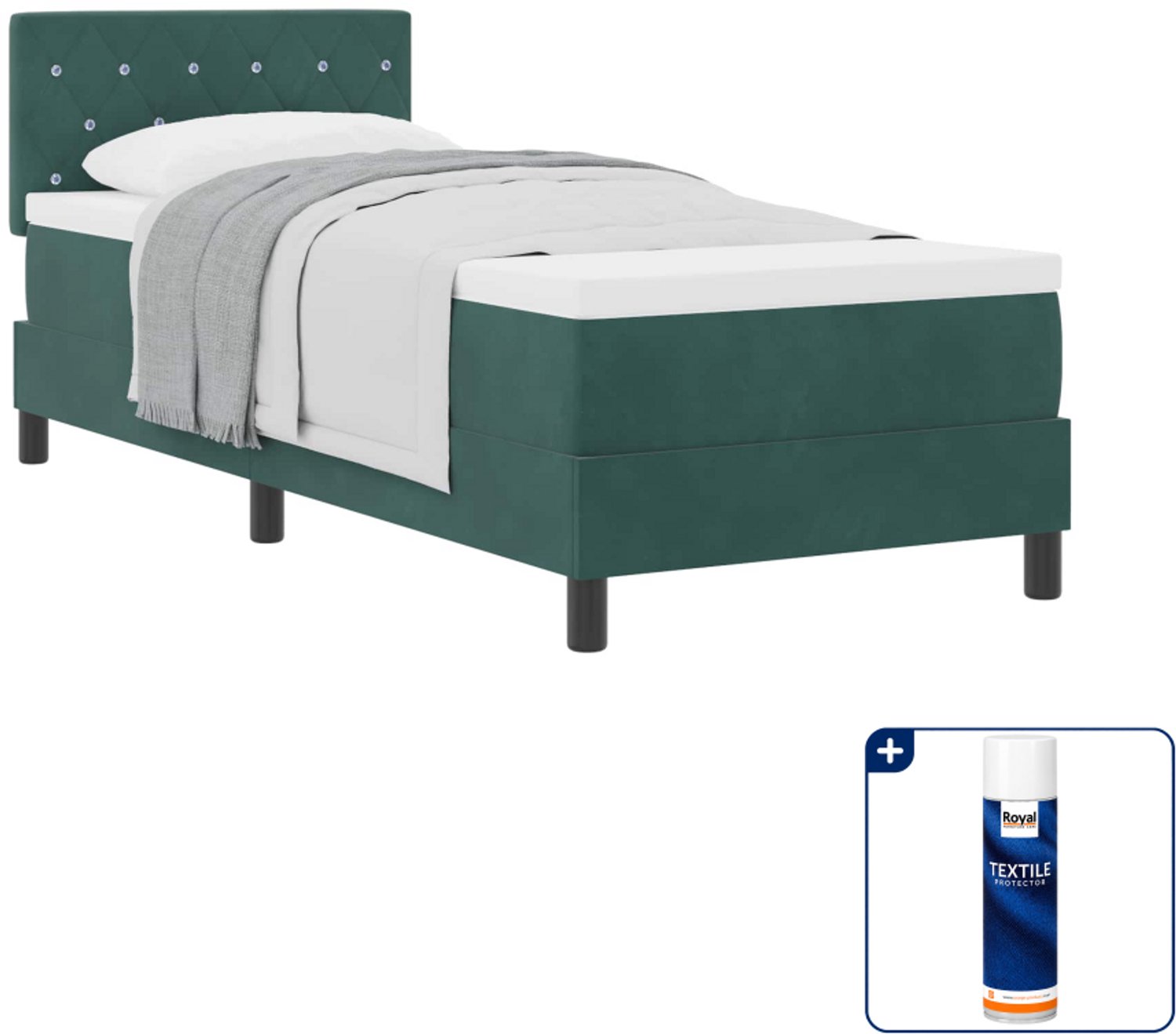vidaXL boxspringbed met matras - 80 x 200 cm - fluweel - donkergroen - Inclusief textielbeschermer 500 ml