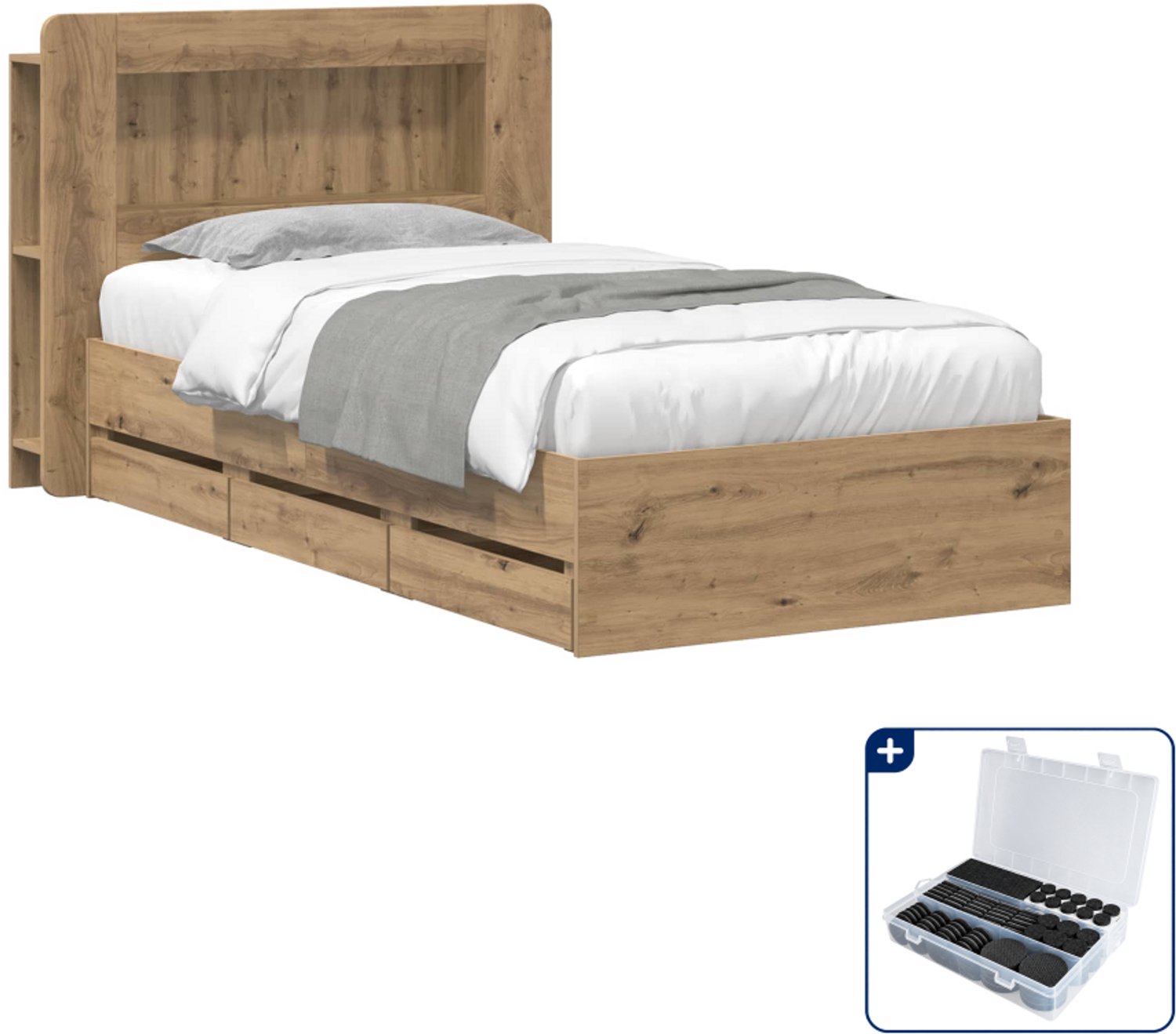vidaXL bedframe - 80 x 200 cm - bewerkt hout - artisanaal eiken - Inclusief antikrasvilt 177-delig Bruin