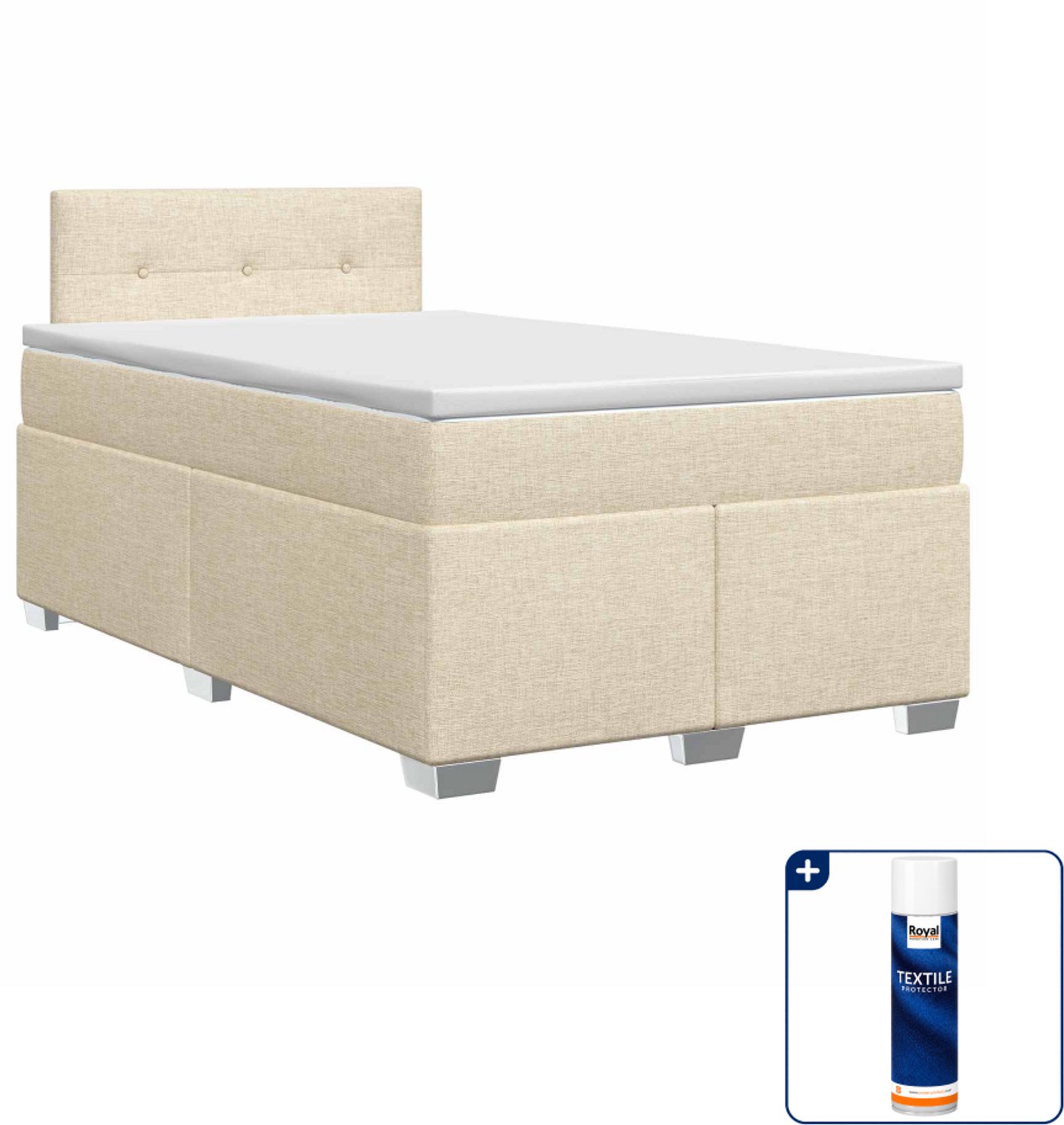 vidaXL boxspringbed - 120 x 200 cm - stof - crèmekleurig - Inclusief textielbeschermer 500 ml