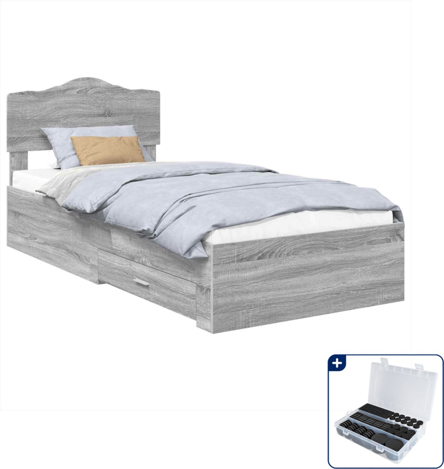 vidaXL bedframe met lade - 100 x 200 cm - bewerkt hout - grijs sonoma - Inclusief antikrasvilt 177-delig