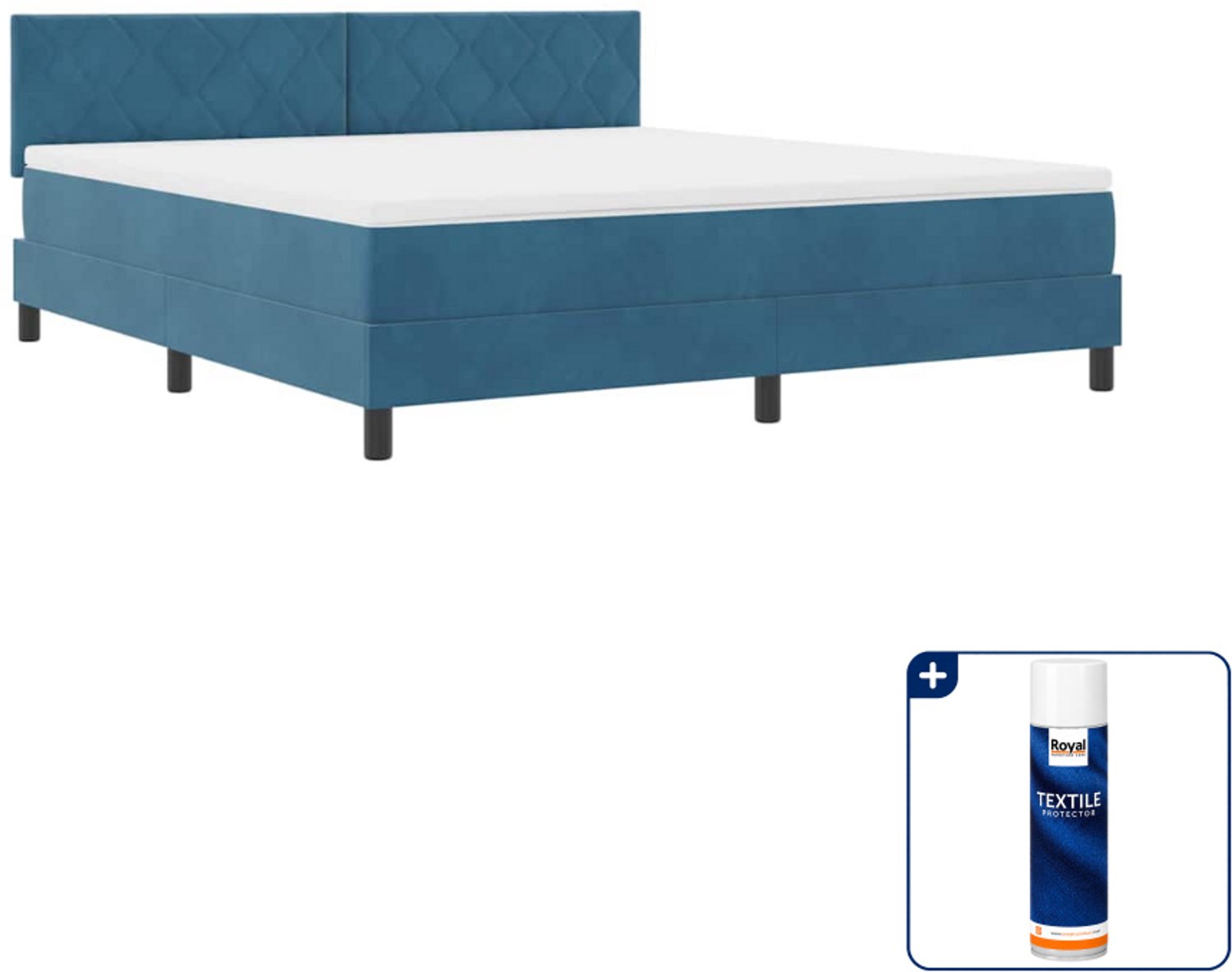 vidaXL Kingsize led-boxspringbed - 180 x 200 cm - donkerblauw - Inclusief textielbeschermer 500 ml