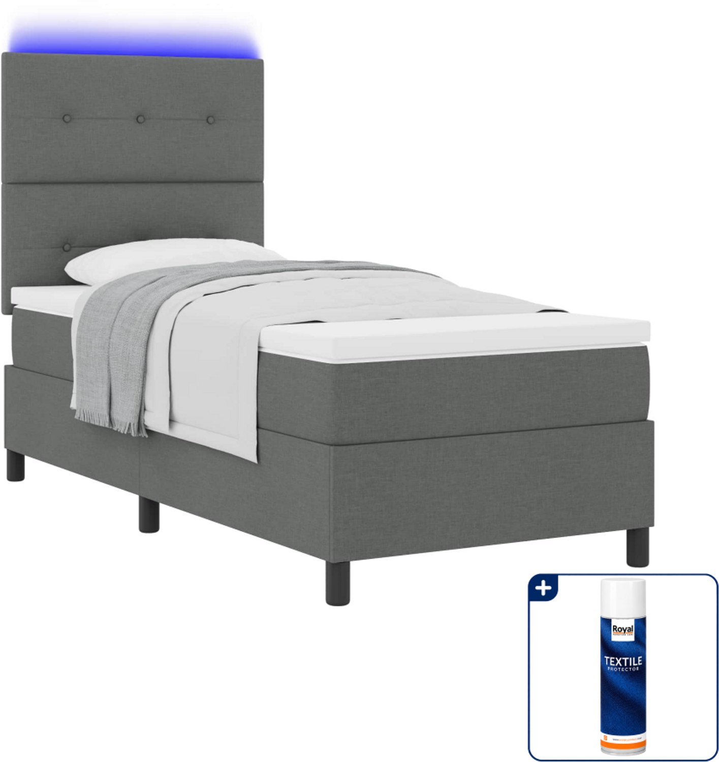 vidaXL boxspring - 80 x 200 cm - donkergrijs - Inclusief textielbeschermer 500 ml