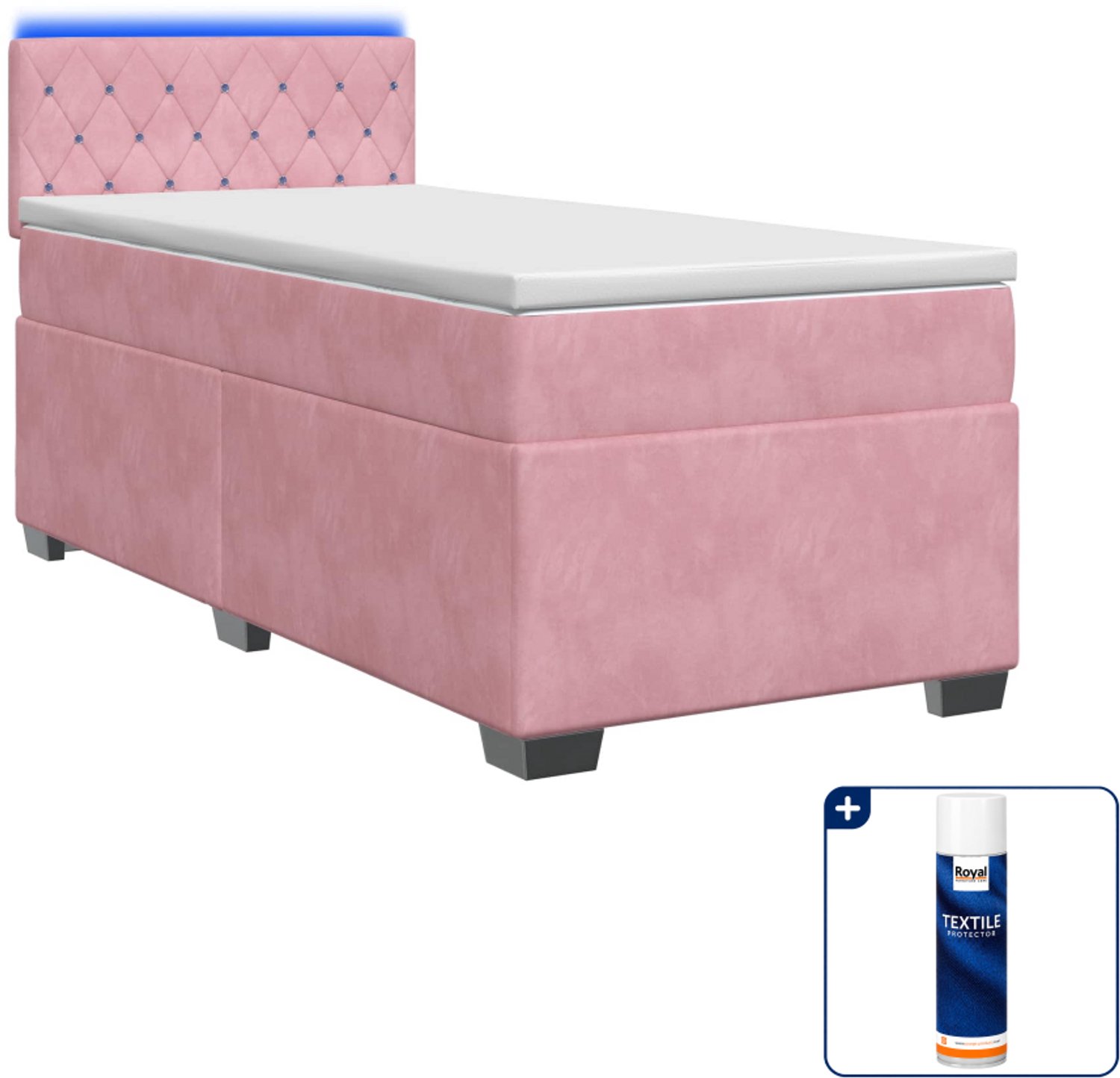 vidaXL boxspring bed - 100 x 200 cm - fluweel - roze - Inclusief textielbeschermer 500 ml