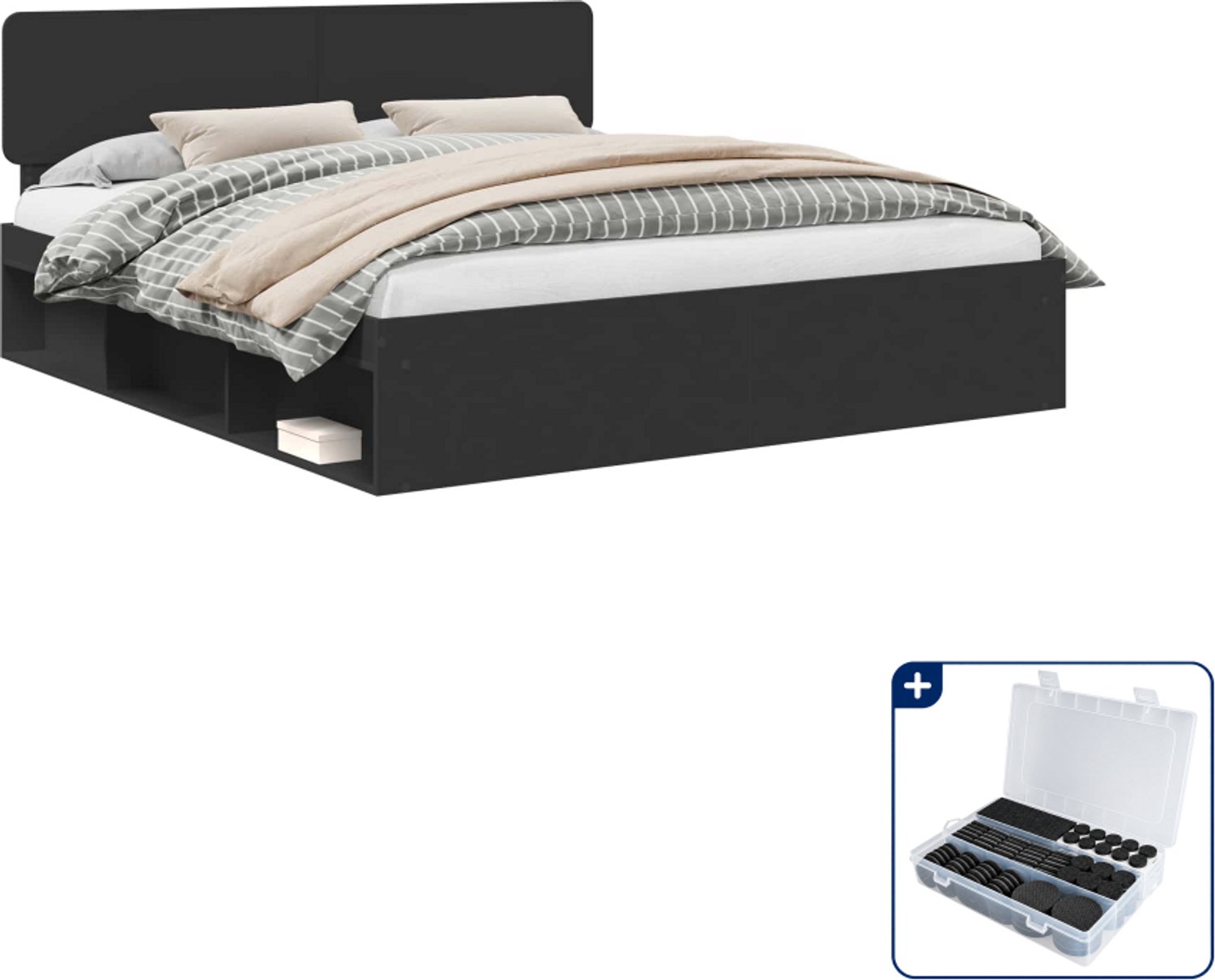 vidaXL Bedframe - Kingsize - 180 x 200 cm - zwart - Inclusief antikrasvilt 177-delig Bruin
