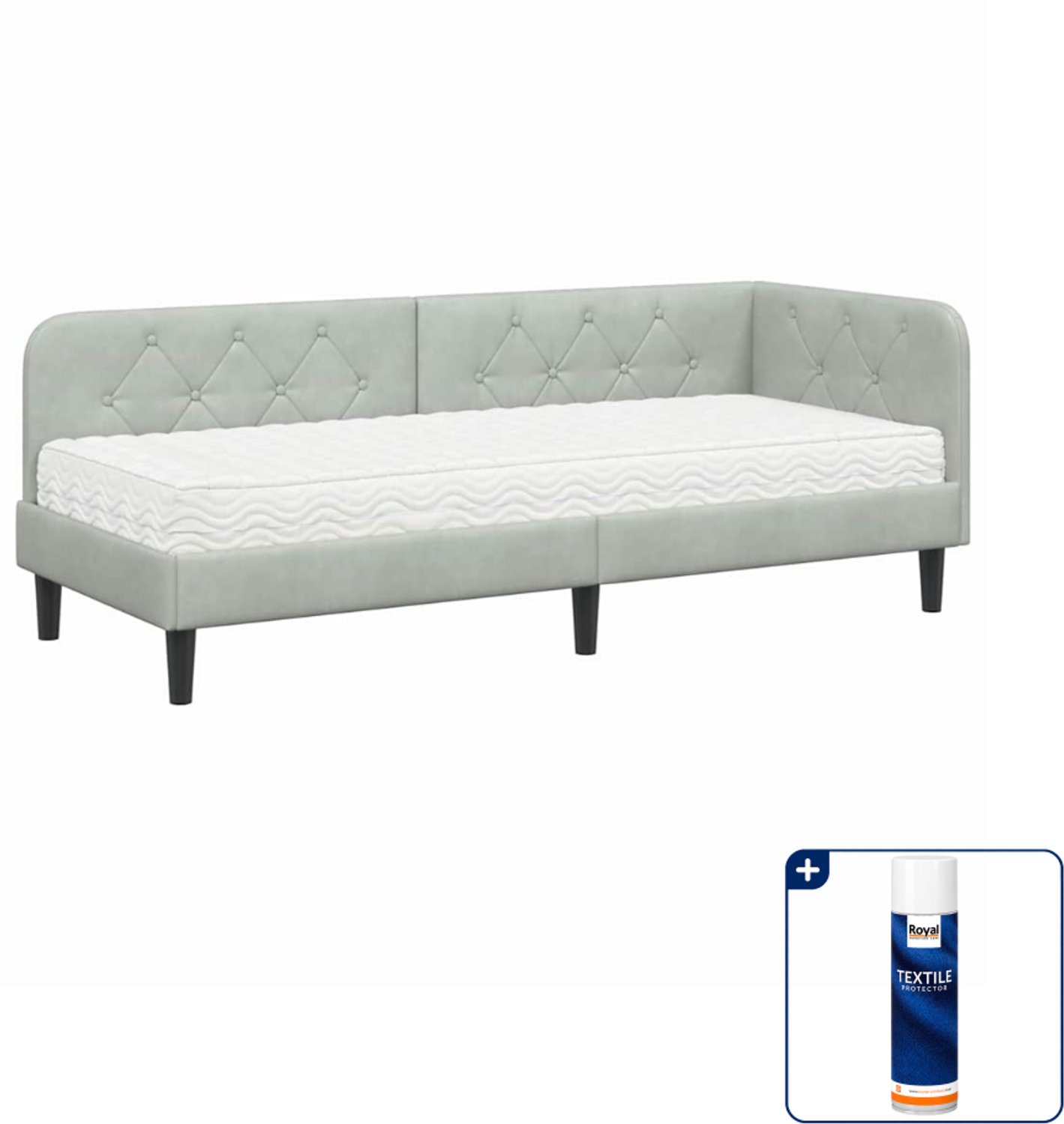 vidaXL hoekbedframe - 80 x 200 cm - fluweel - lichtgrijs - Inclusief textielbeschermer 500 ml Crème