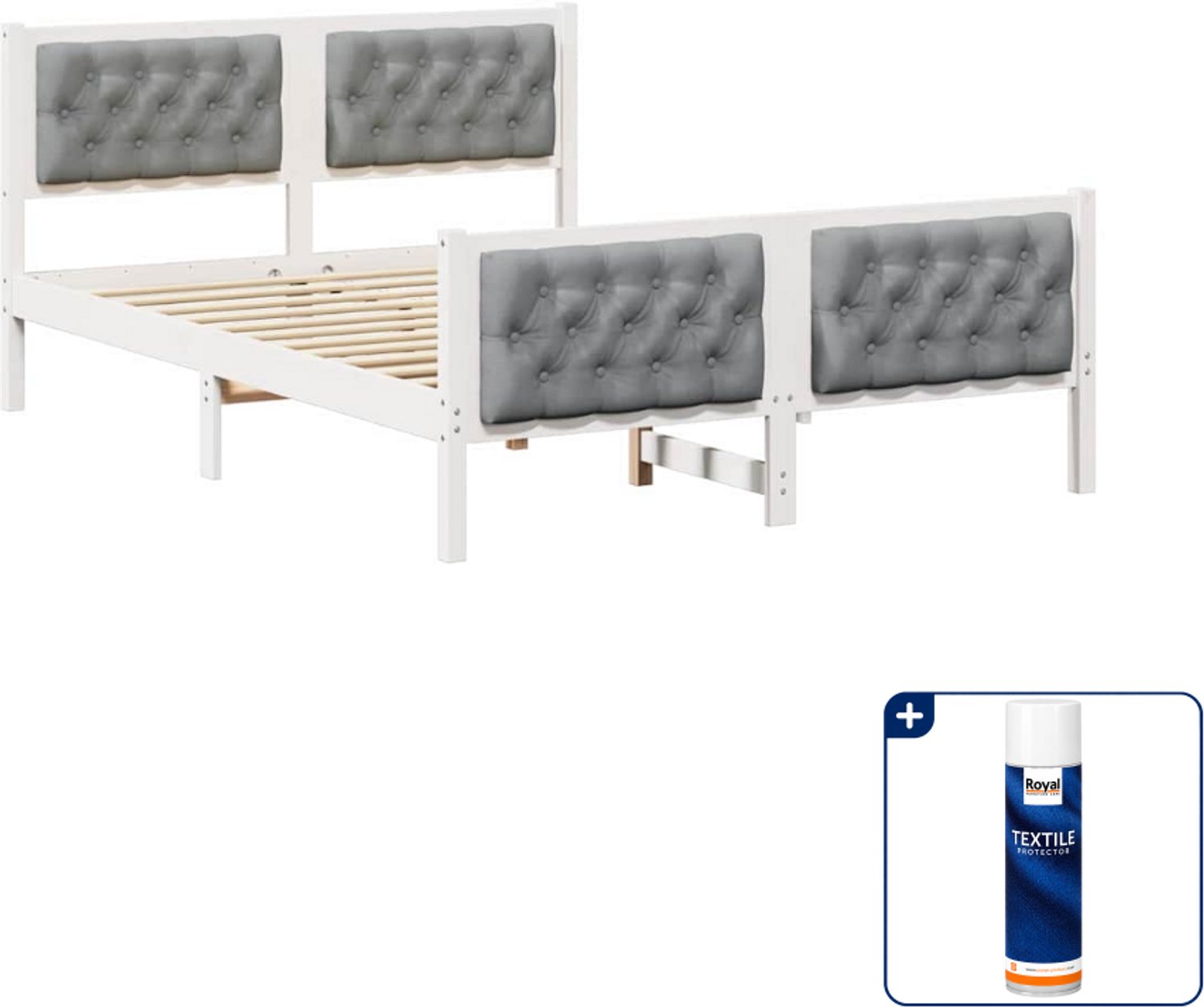 vidaXL Bedframe - 140 x 190 cm - massief grenenhout - lichtgrijs - Inclusief textielbeschermer 500 ml Wit
