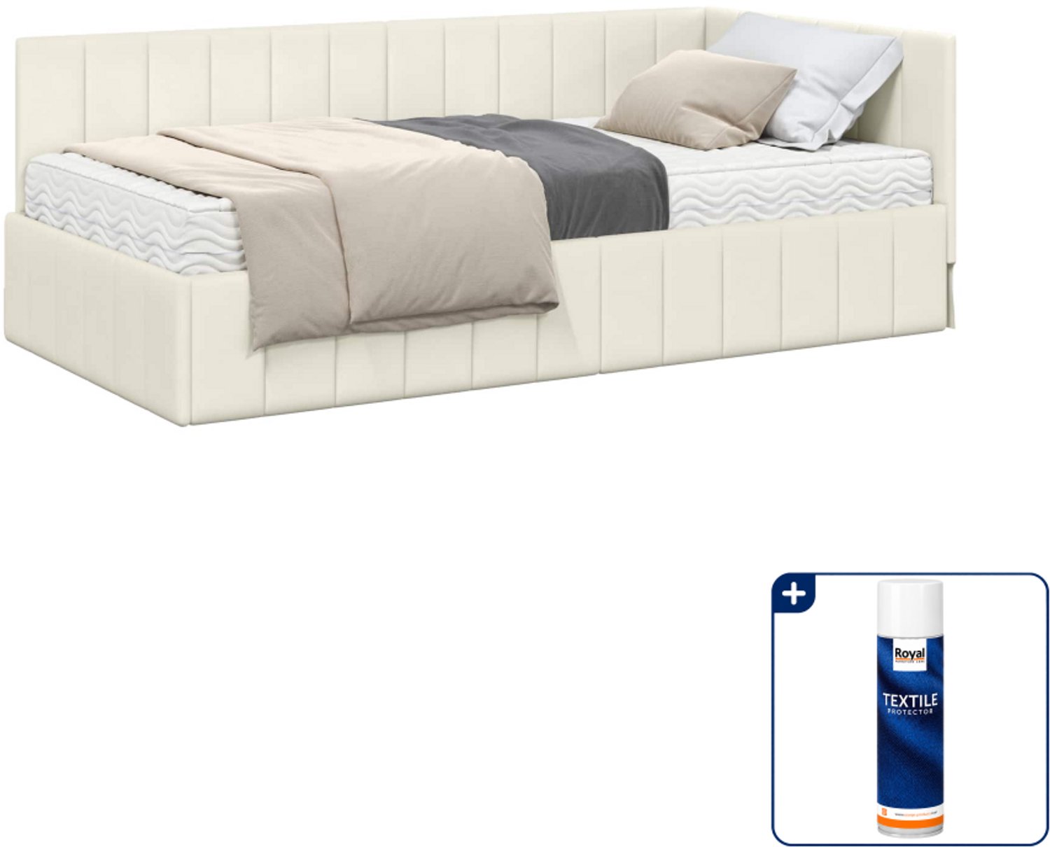 vidaXL hoekbedframe met matras 2-delig - 90 x 200 cm - crème - Inclusief textielbeschermer 500 ml