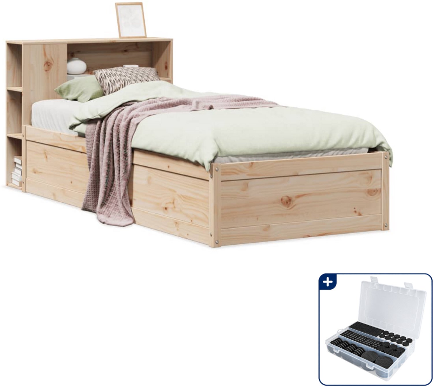 vidaXL bedframe - 75 x 190 cm - massief grenenhout - Inclusief antikrasvilt 177-delig Bruin