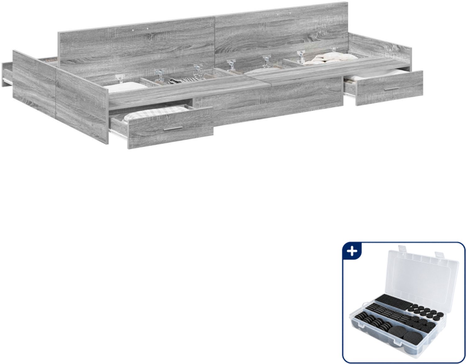 vidaXL opbergbedframe - 120 x 190 cm - bewerkt hout - grijs sonoma - Inclusief antikrasvilt 177-delig