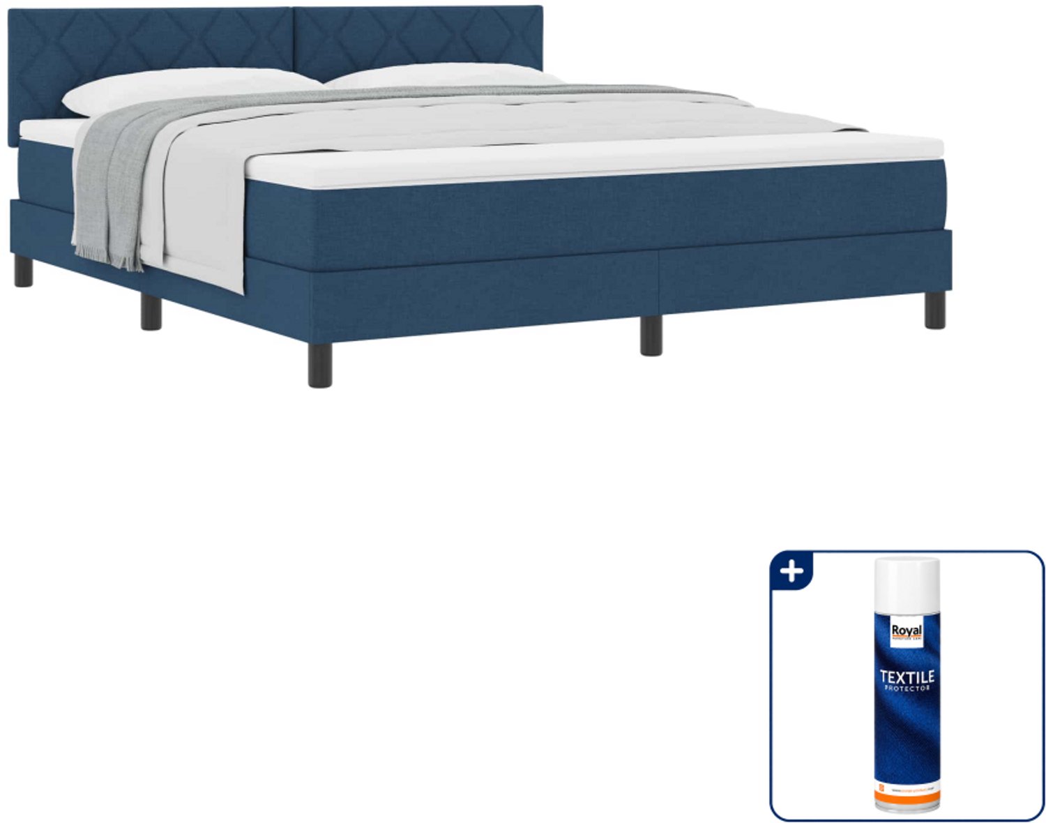 vidaXL Kingsize boxspringbed 180 x 200 cm - stof - blauw - Inclusief textielbeschermer 500 ml