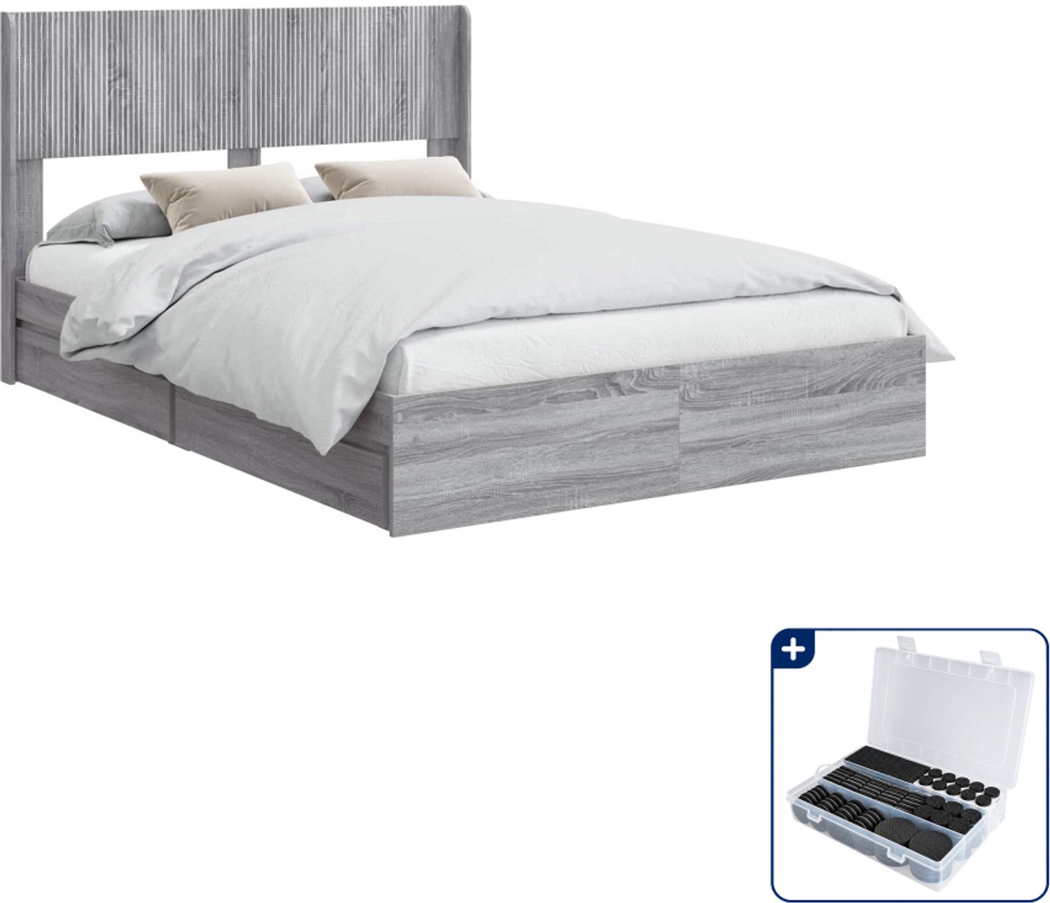 vidaXL Bedframe met opbergruimte - 140 x 200 cm - grijs sonoma - Inclusief antikrasvilt 177-delig