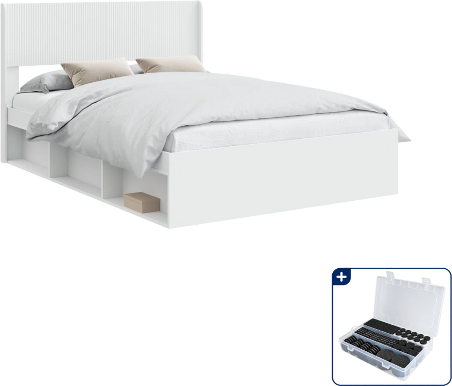 vidaXL Queensize bedframe met opbergruimte - 160 x 200 cm - wit - Inclusief antikrasvilt 177-delig