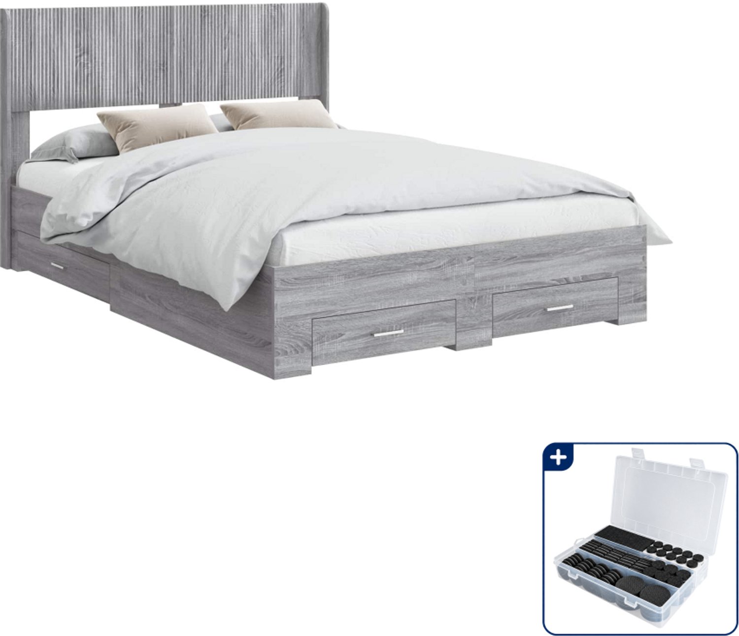 vidaXL Bedframe met opbergruimte - 135 x 190 cm - grijs sonoma - Inclusief antikrasvilt 177-delig