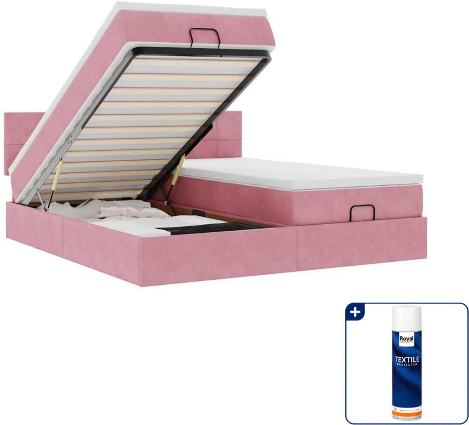 vidaXL Super kingsize bed - 200 x 200 cm - fluweel - roze - Inclusief textielbeschermer 500 ml Bruin
