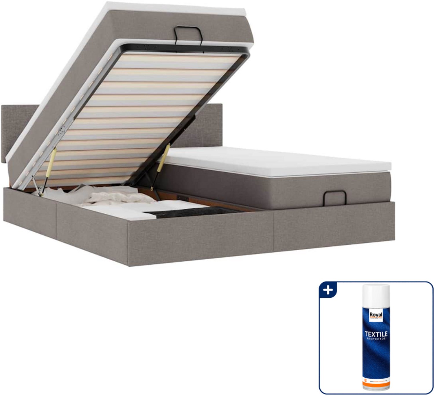 vidaXL Kingsize ottomaan bed - 180 x 200 cm - stof - taupe - Inclusief textielbeschermer 500 ml Blauw