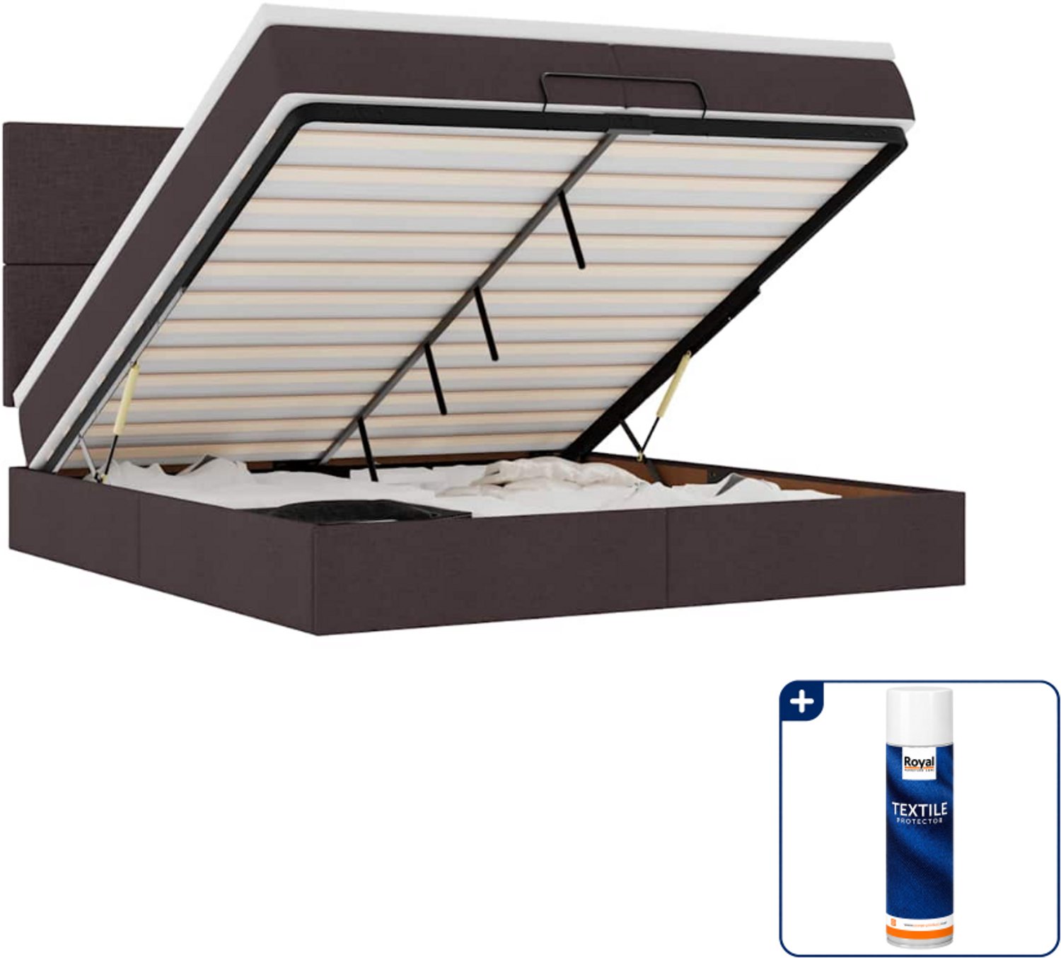 vidaXL Ottoman bed - Super kingsize - 200 x 200 cm - donkerbruin - Inclusief textielbeschermer 500 ml Grijs