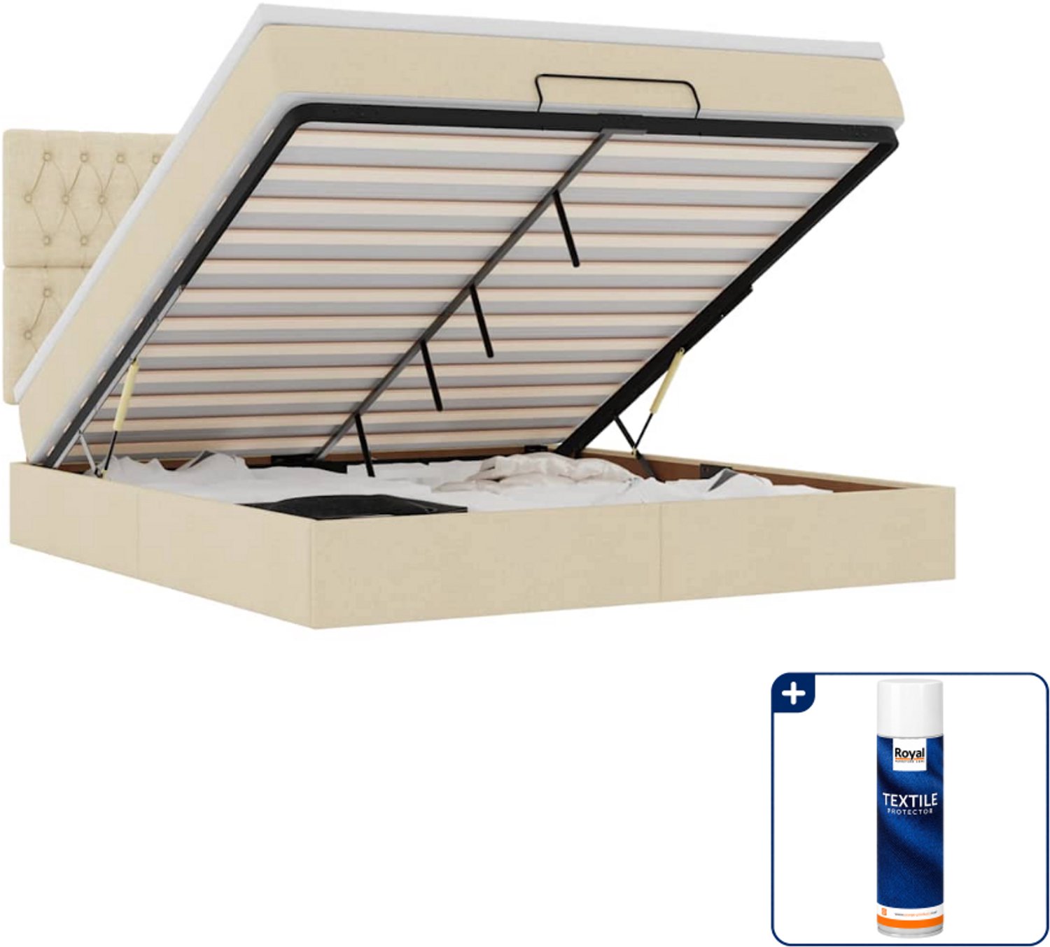 vidaXL Kingsize ottomaan bed met matras en LED - stof - crème - Inclusief textielbeschermer 500 ml Zwart
