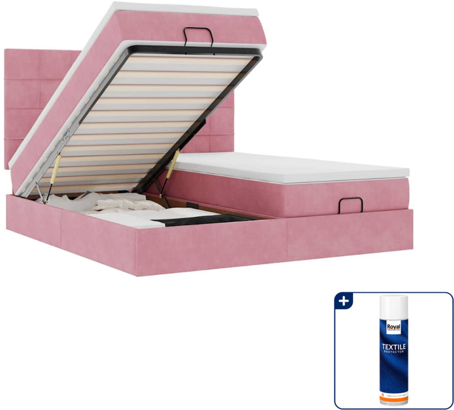 vidaXL Kingsize ottoman bed met matrassen en led - roze - fluweel - Inclusief textielbeschermer 500 ml