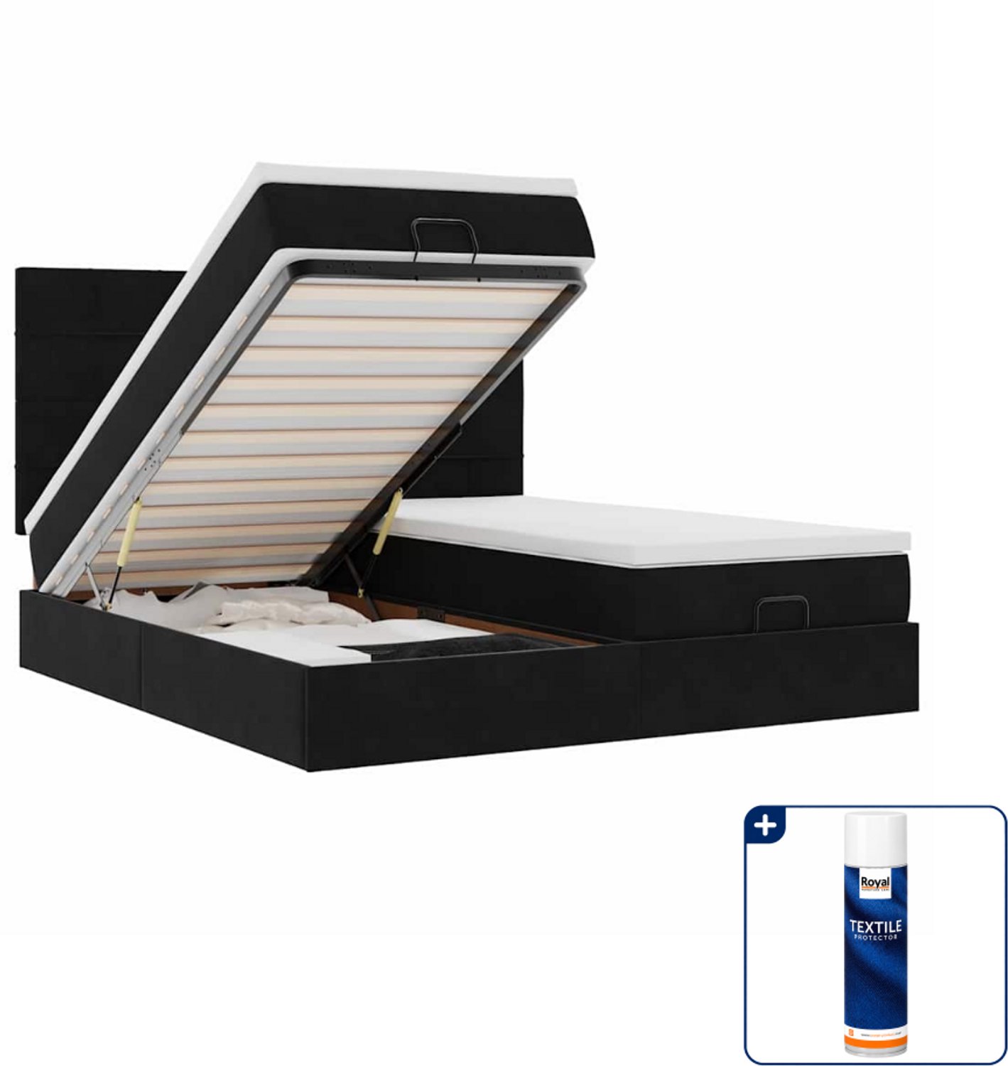 vidaXL Kingsize ottoman bed met matras en LED - 180 x 200 cm - zwart - Inclusief textielbeschermer 500 ml