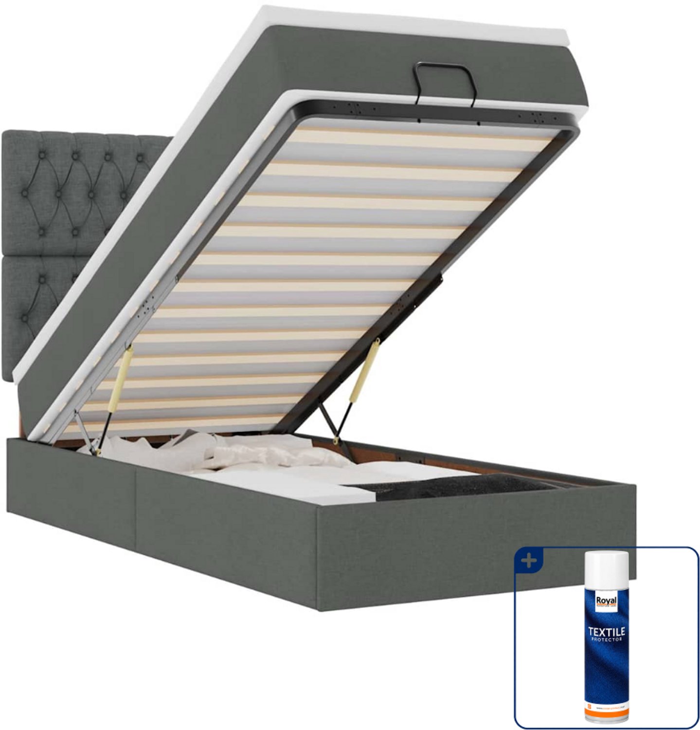 vidaXL ottomaans bed met matras en led - 90 x 190 cm - donkergrijs - Inclusief textielbeschermer 500 ml Blauw