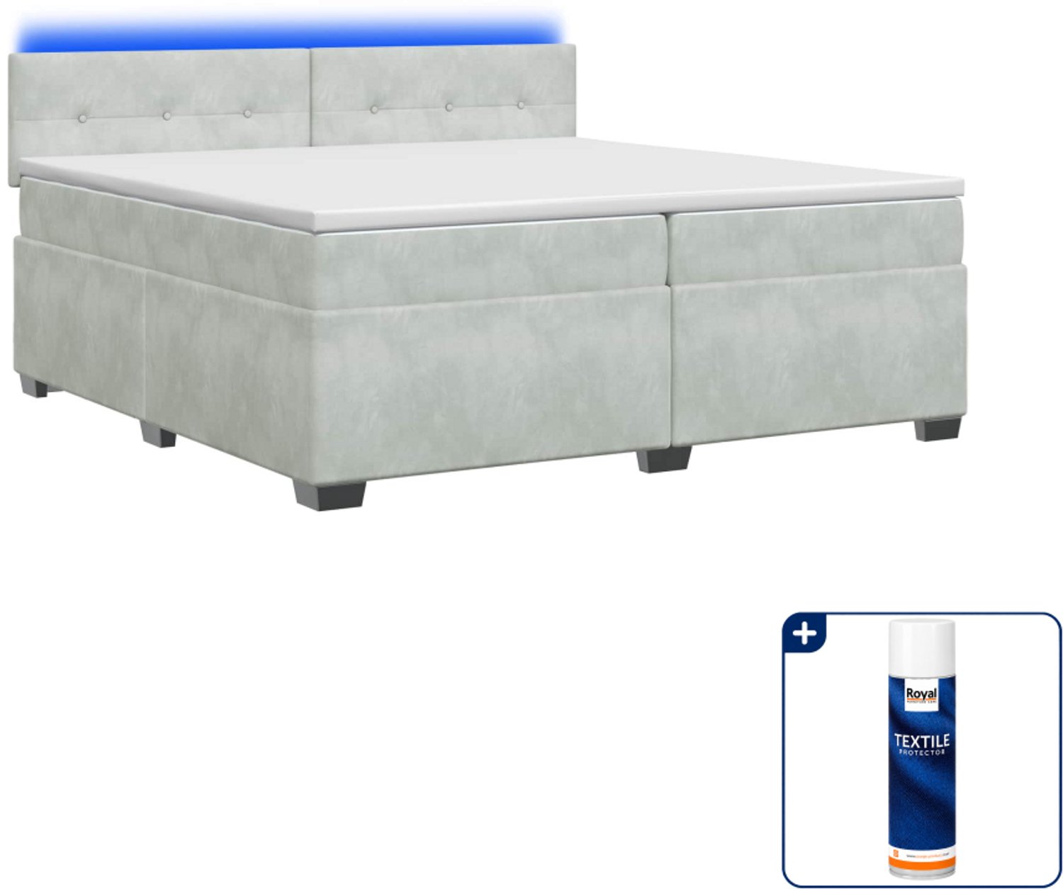 vidaXL boxspring met matras en LED - 200 x 200 cm - lichtgrijs - Inclusief textielbeschermer 500 ml