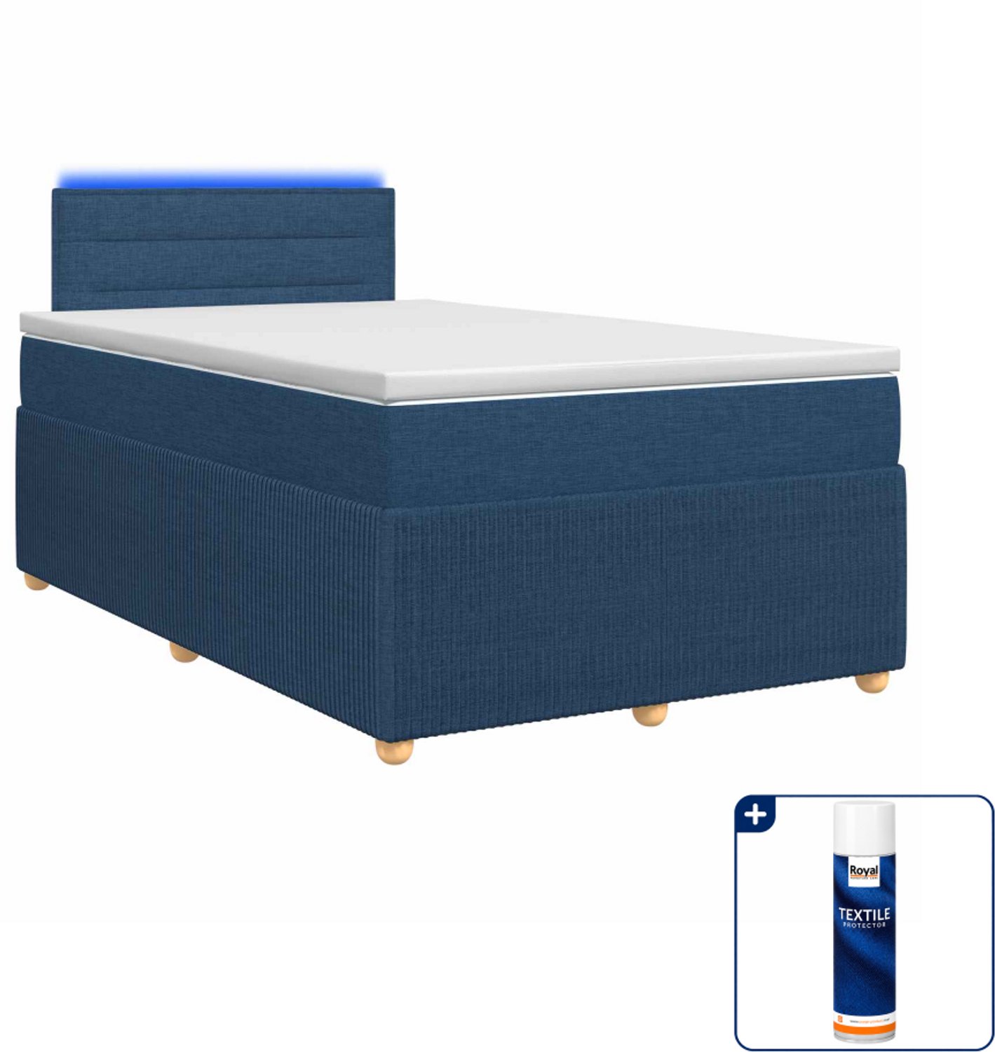 vidaXL boxspringbed met matras - 120 x 200 cm - stof - blauw - Inclusief textielbeschermer 500 ml