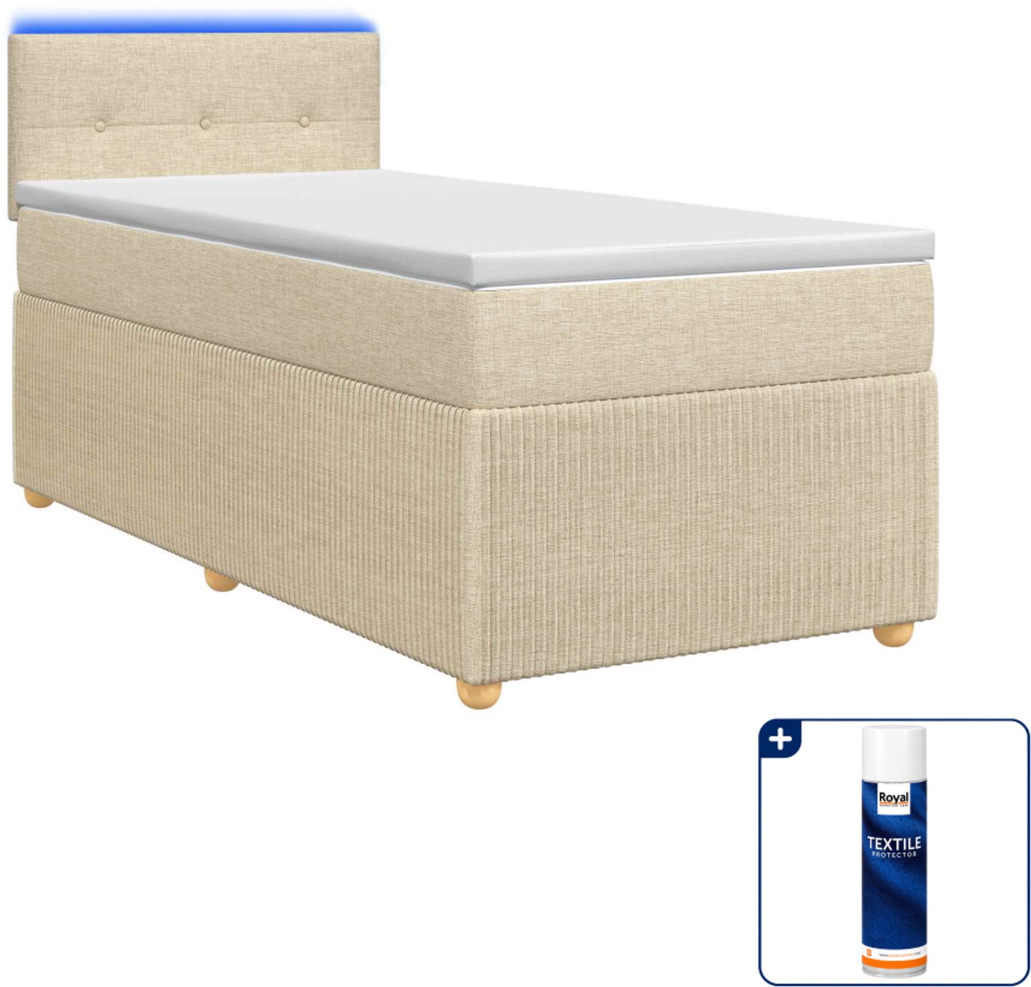 vidaXL boxspringbed met matras - 90 x 200 cm - stof - crèmekleurig - Inclusief textielbeschermer 500 ml