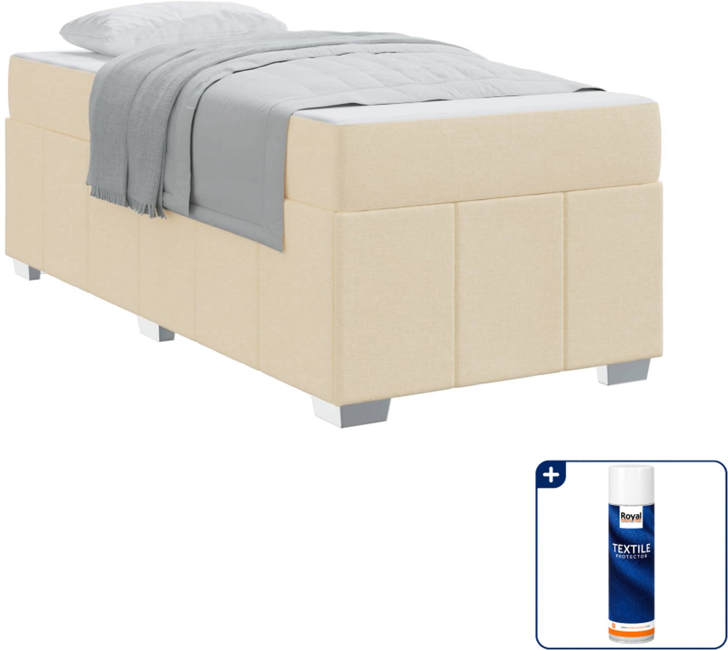 vidaXL boxspring met matras - 90 x 200 cm - stof - crème - Inclusief textielbeschermer 500 ml Zwart
