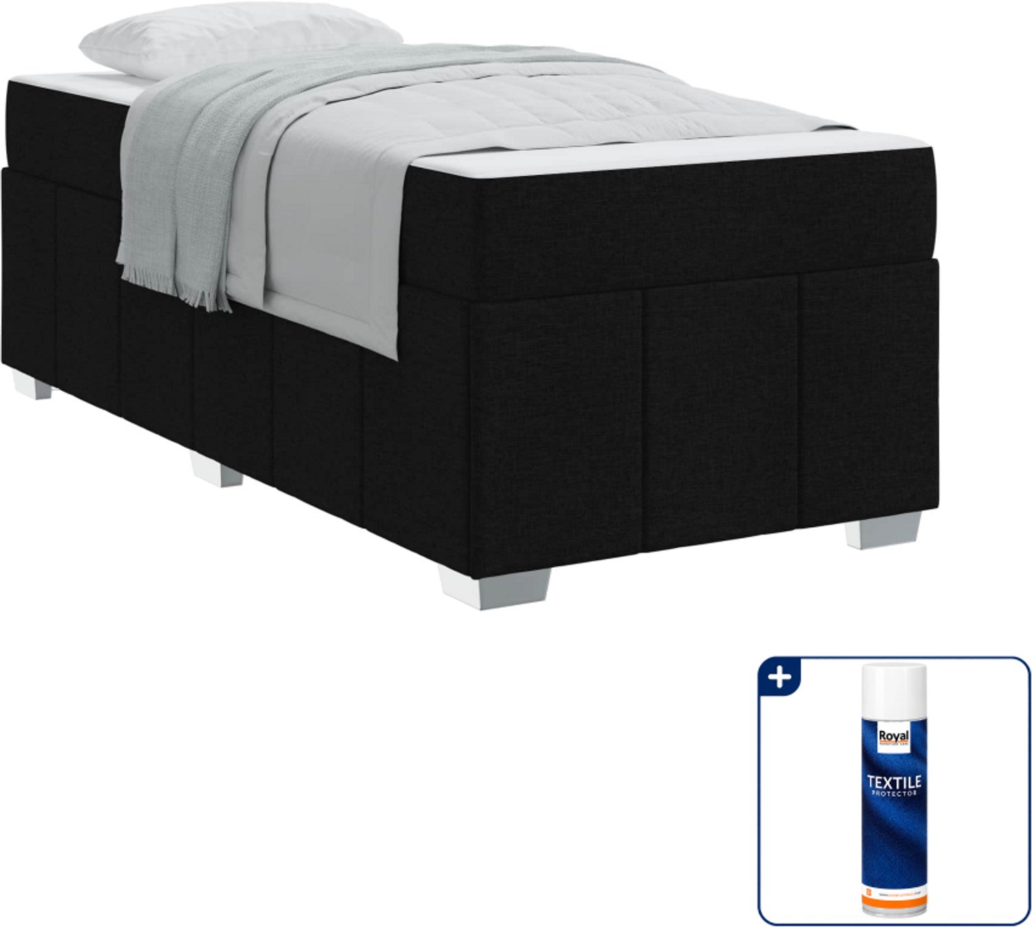 vidaXL boxspring met matras 80 x 200 cm - stof - zwart - Inclusief textielbeschermer 500 ml