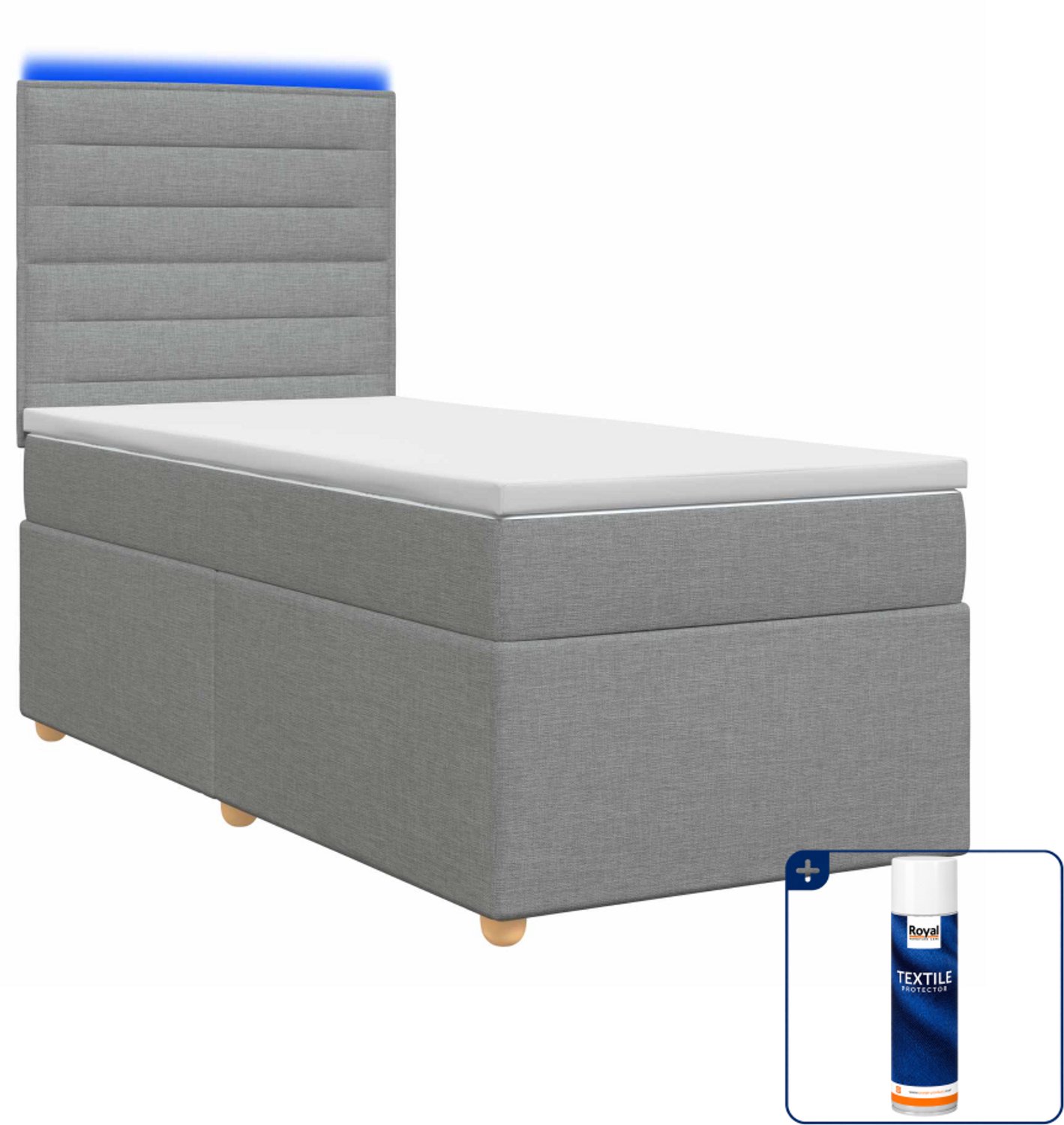 vidaXL led boxspringbed met matras - 90 x 190 cm - lichtgrijs - Inclusief textielbeschermer 500 ml