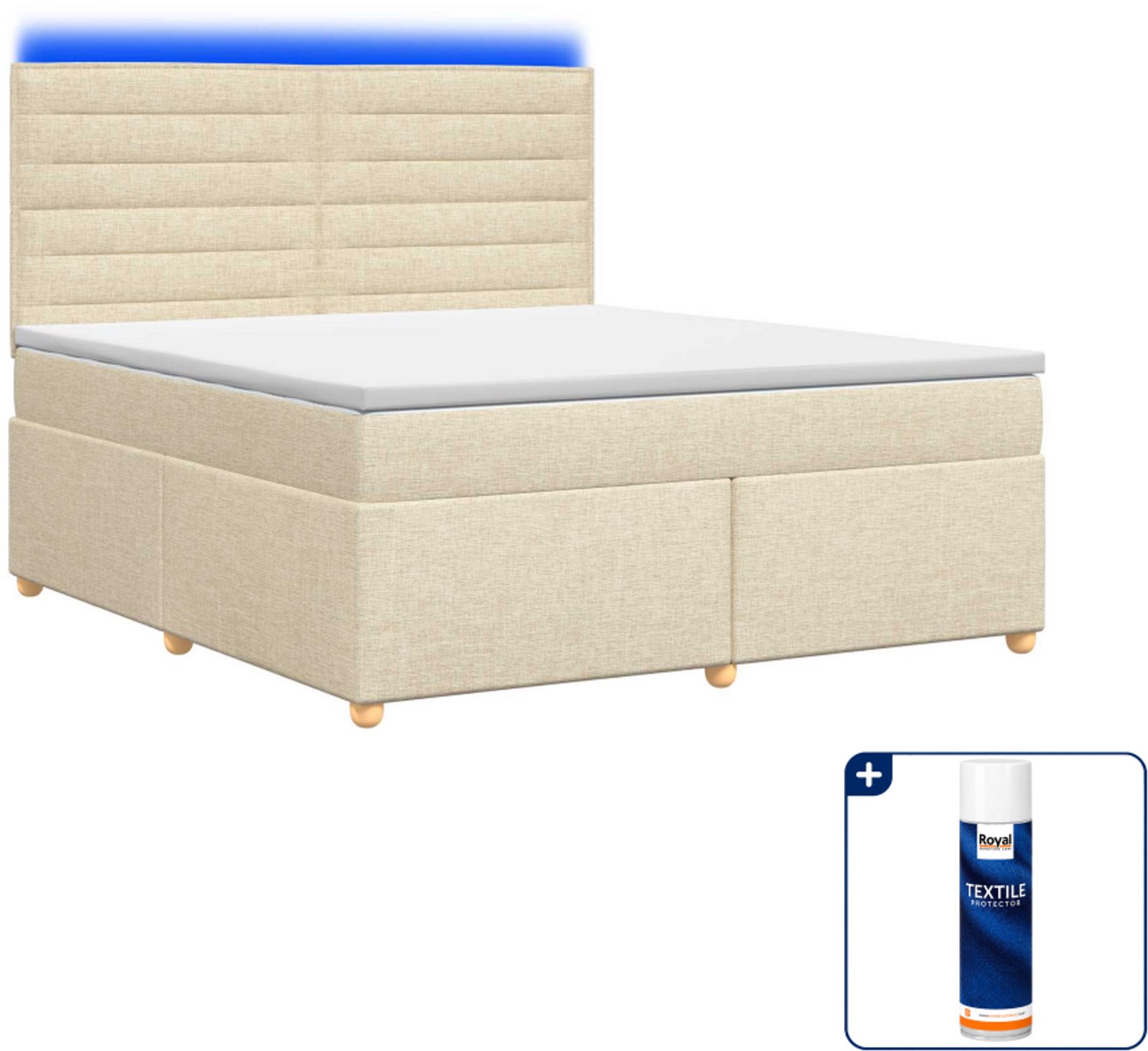 vidaXL boxspringbed - Small double - 140 x 200 cm - crèmekleurig - Inclusief textielbeschermer 500 ml
