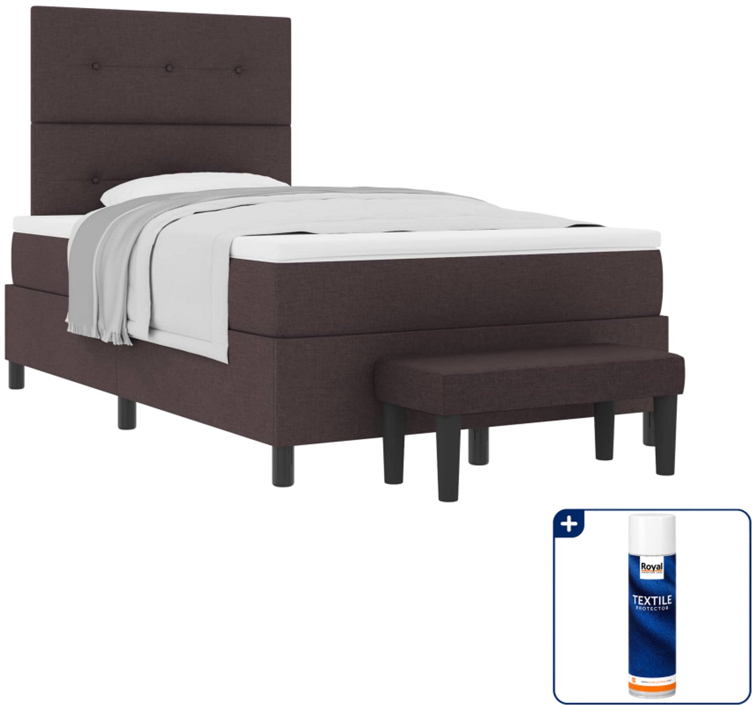 vidaXL boxspringbed - 120 x 190 cm - stof - donkerbruin - Inclusief textielbeschermer 500 ml