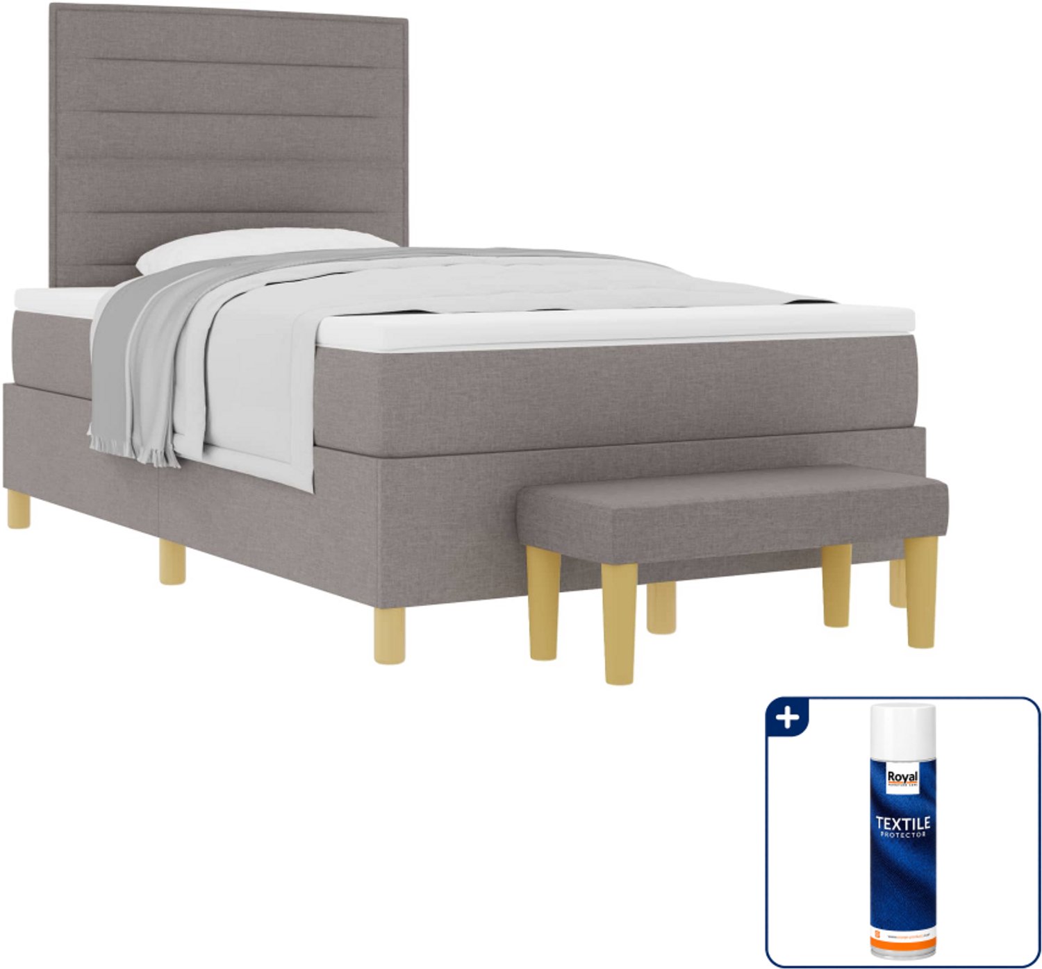 vidaXL boxspring met matras en bank - 120 x 190 cm - taupe - Inclusief textielbeschermer 500 ml Crème