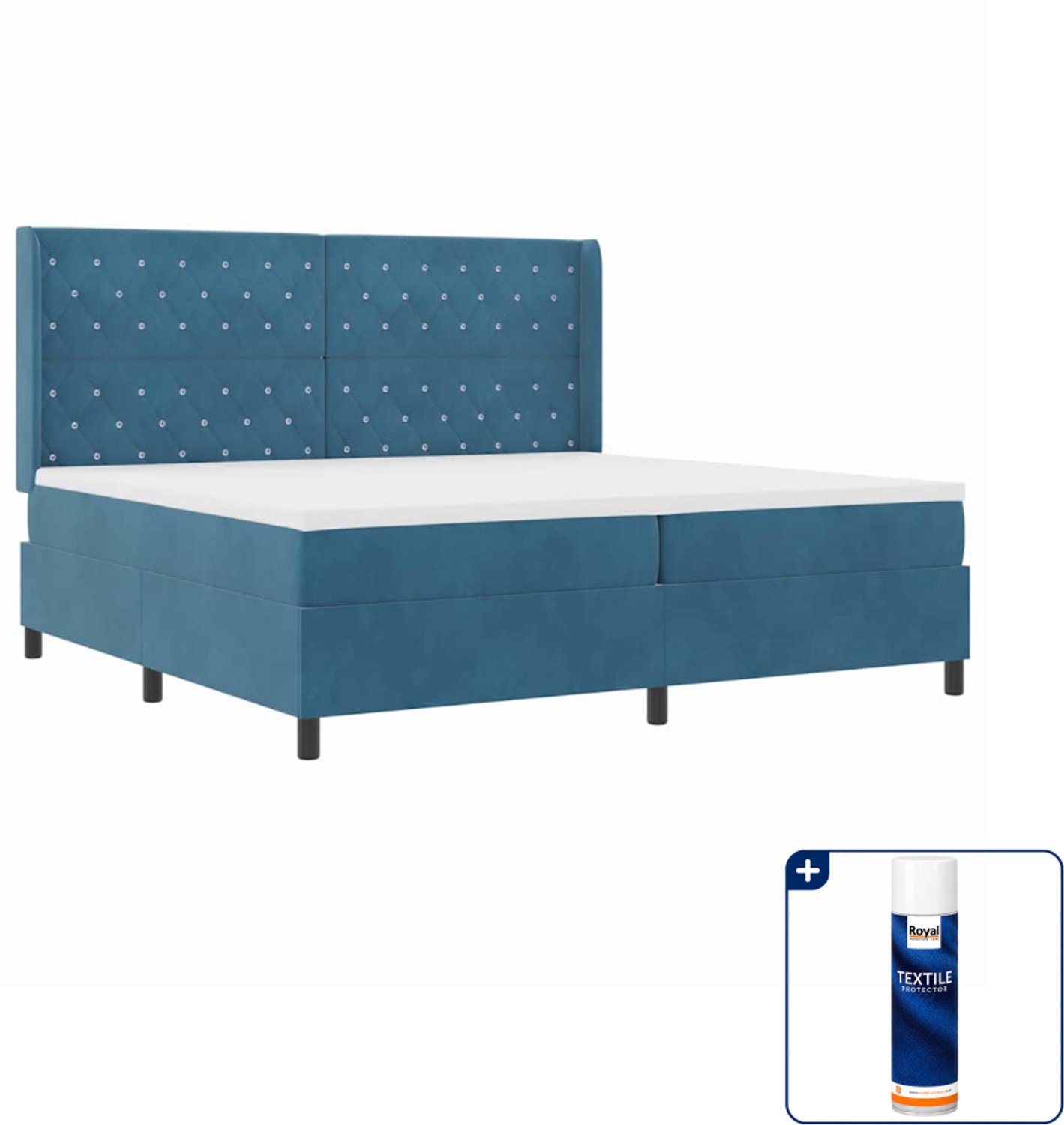 vidaXL boxspringbed - 200 x 200 cm - fluweel - blauw - Inclusief textielbeschermer 500 ml