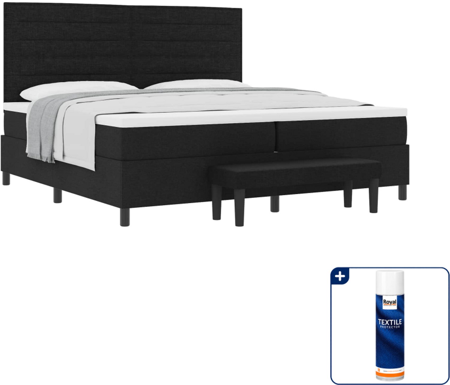vidaXL boxspringbed met matras - 200 x 200 cm - stof - zwart - Inclusief textielbeschermer 500 ml