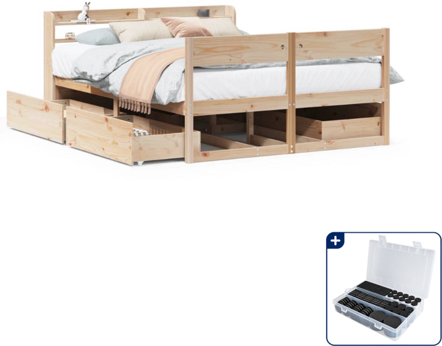vidaXL Bedframe - 150 x 200 cm - massief grenenhout - Inclusief antikrasvilt 177-delig Wit
