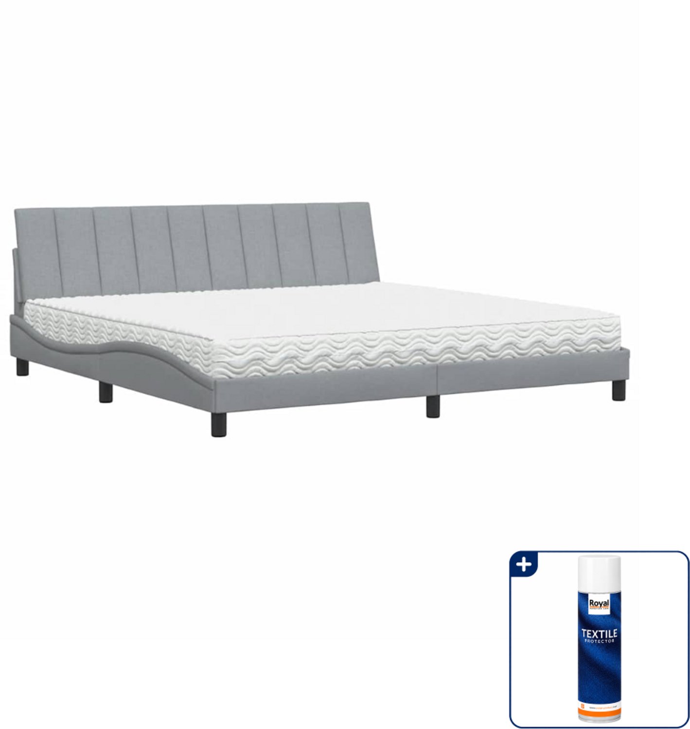 vidaXL bed met matras Hanko - 200 x 200 cm - stof - lichtgrijs - Inclusief textielbeschermer 500 ml Roze