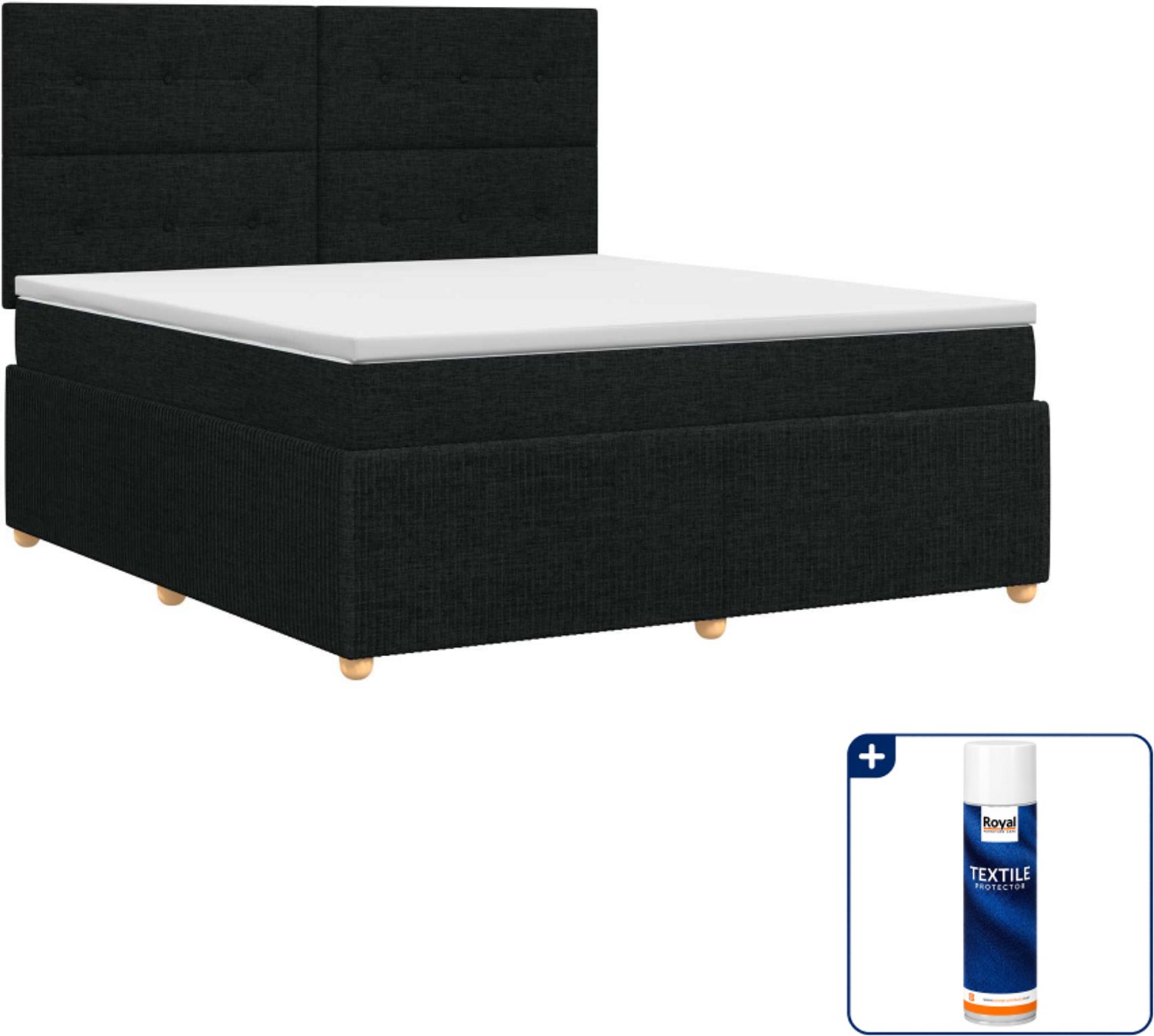 vidaXL Boxspringbed - 140 x 190 cm - zwart - Inclusief textielbeschermer 500 ml
