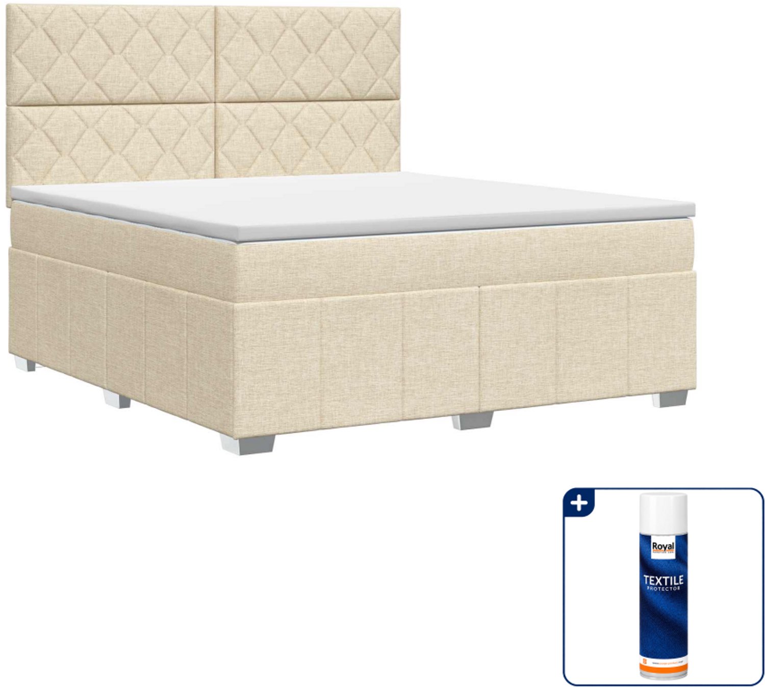vidaXL Boxspringbed Small double - 140 x 200 cm - crèmekleurig - Inclusief textielbeschermer 500 ml