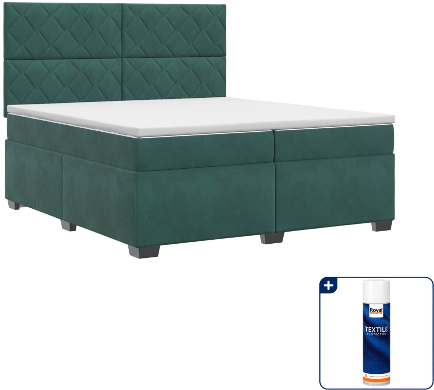 vidaXL boxspringbed met matras 200 x 200 cm - fluweel - donkergroen - Inclusief textielbeschermer 500 ml