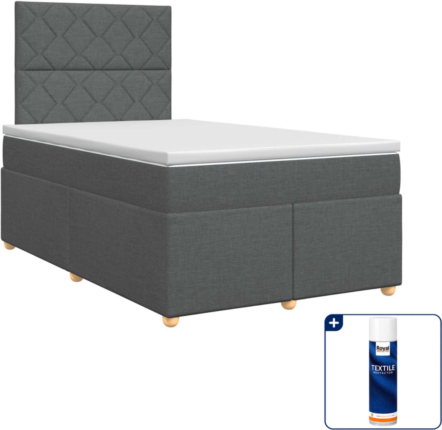 vidaXL Boxspringbed - 120 x 190 cm - stof - donkergrijs - Inclusief textielbeschermer 500 ml Donker Grijn