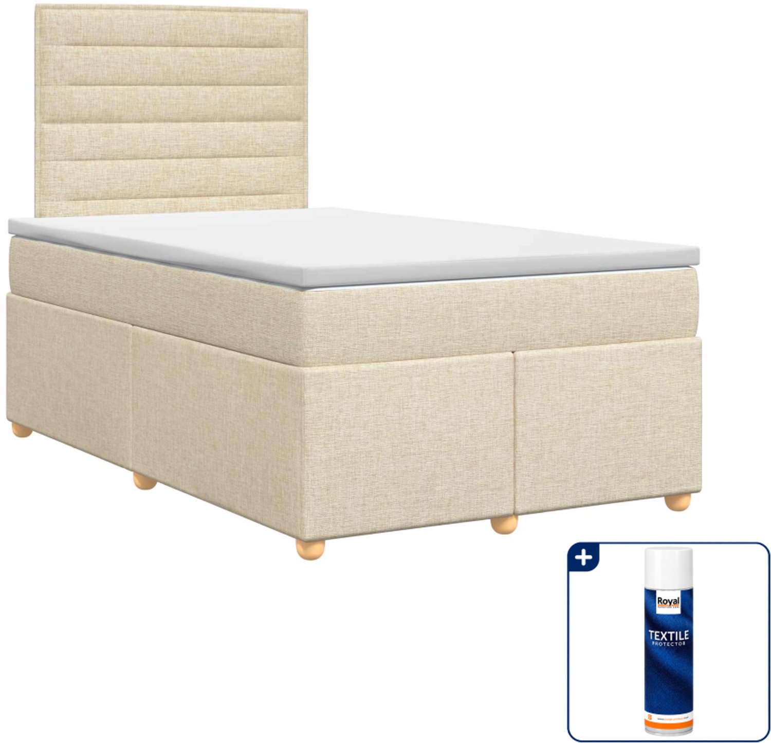 vidaXL boxspringbed 120 x 190 cm - stof - crèmekleurig - Inclusief textielbeschermer 500 ml