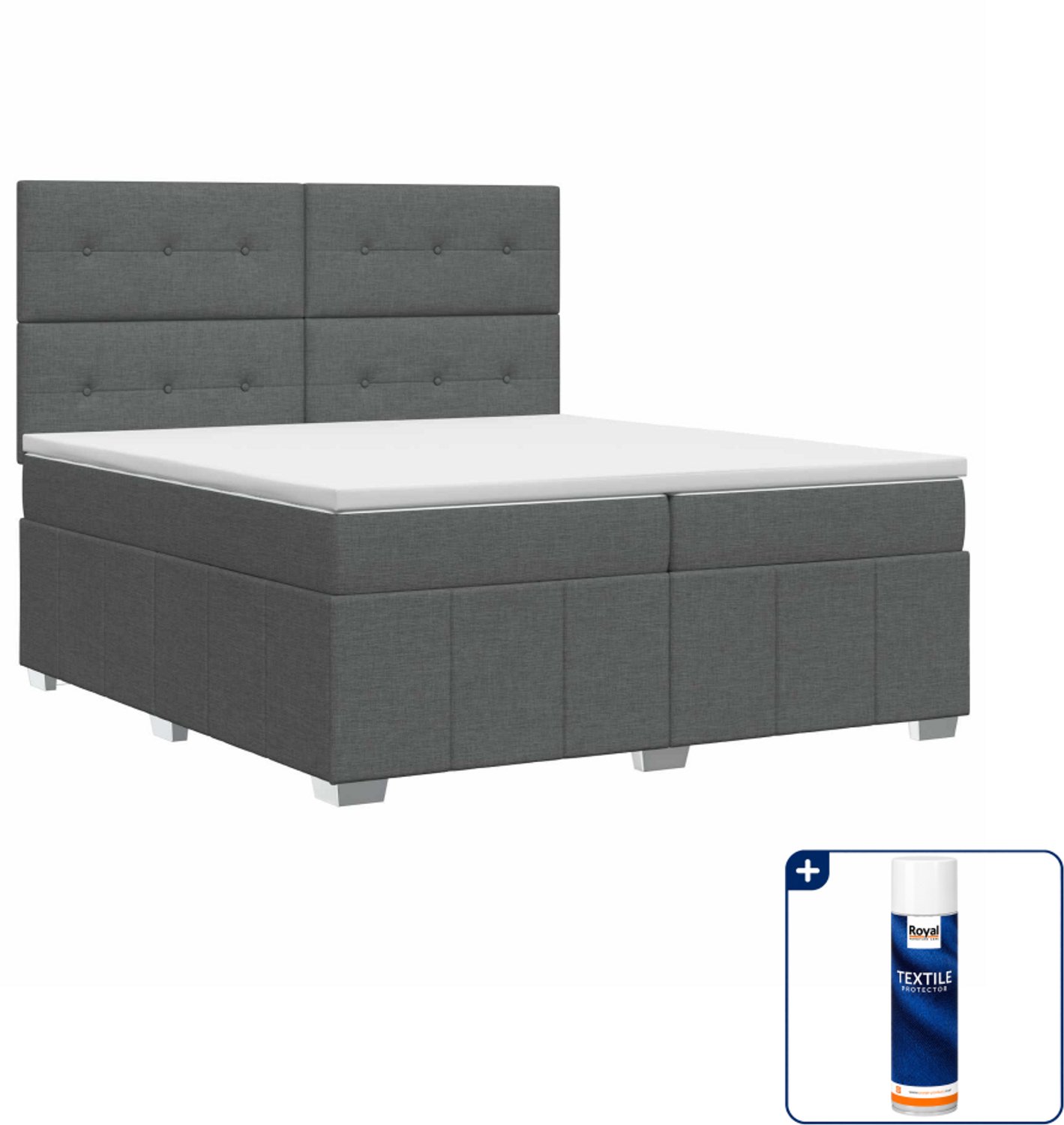 vidaXL boxspringbed met matras - 200 x 200 cm - donkergrijs - Inclusief textielbeschermer 500 ml Donker Grijn
