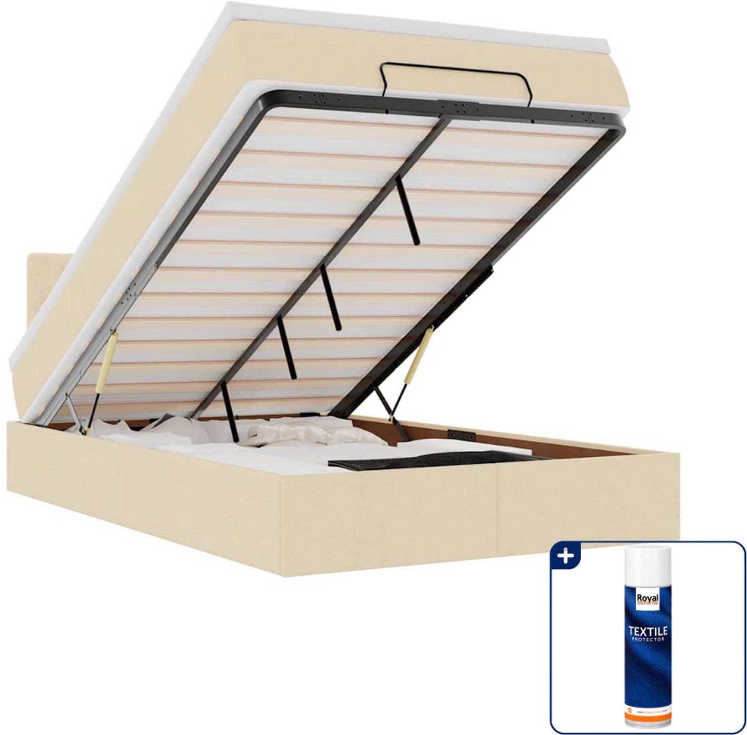 vidaXL ottoman bed - 120 x 200 cm - stof - crèmekleurig - Inclusief textielbeschermer 500 ml Zwart